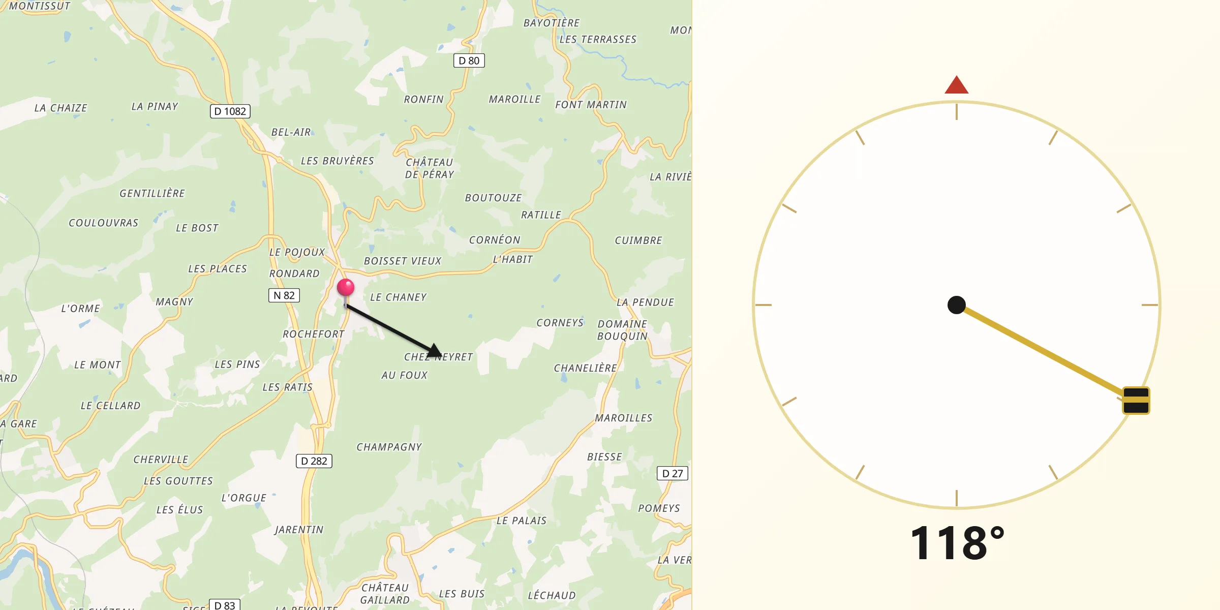Direction vers la Qibla depuis Neulise