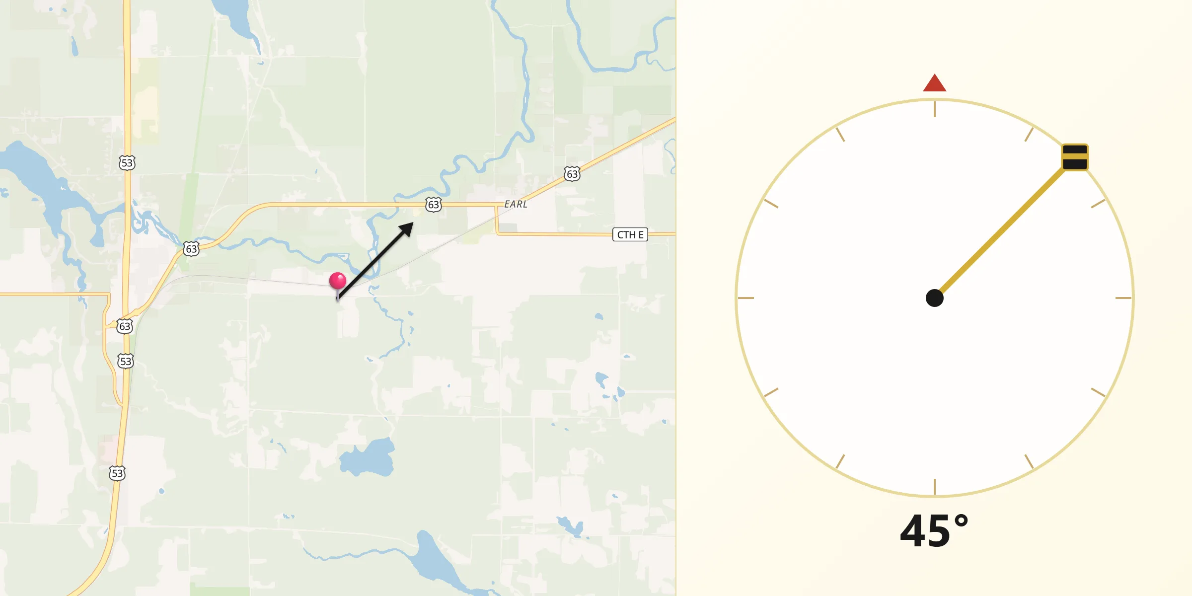 Qibla Direction from Washburn County
