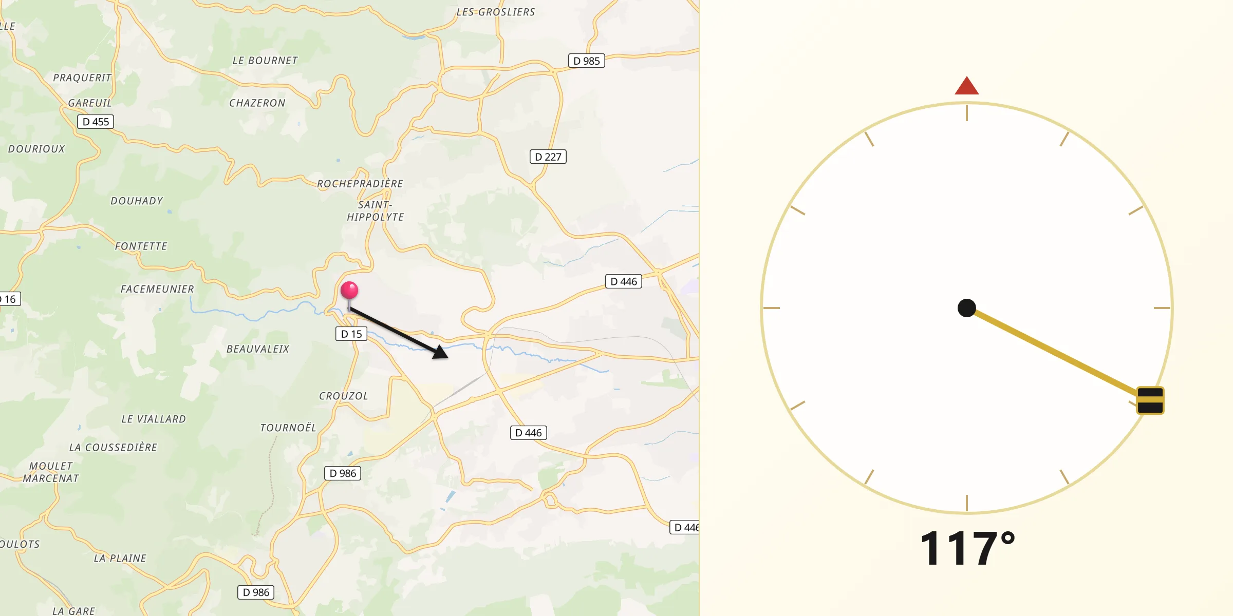 Direction vers la Qibla depuis Enval