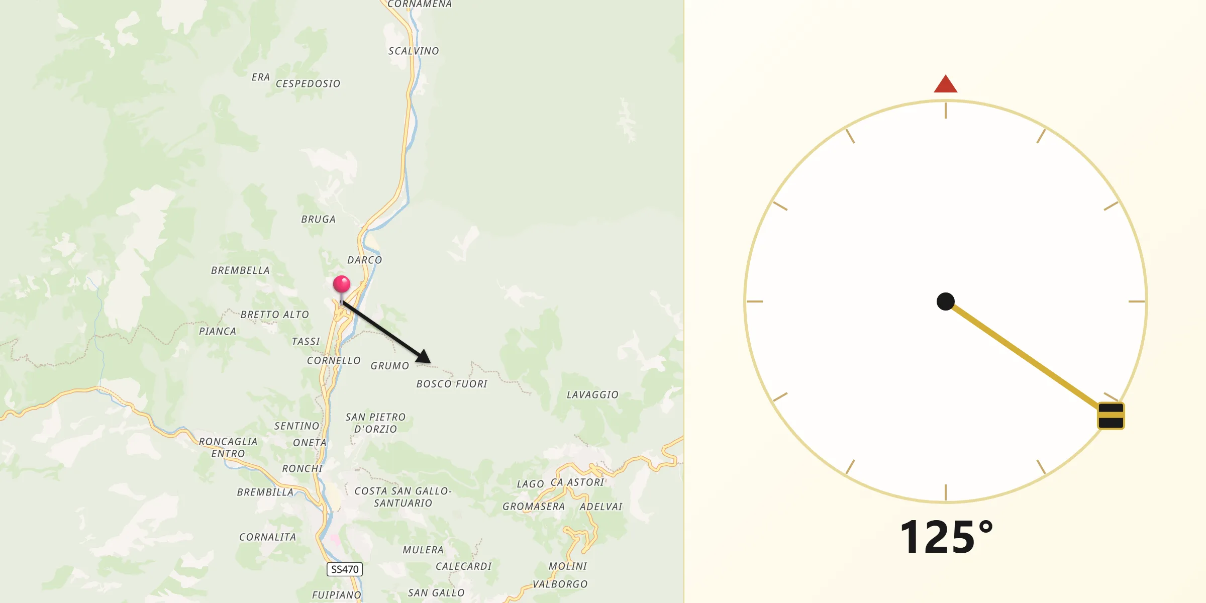 Direzione della Qibla da Camerata Cornello