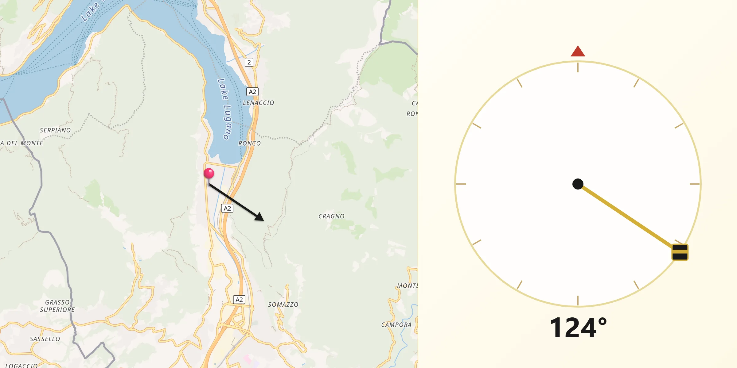 Direzione della Qibla da Riva San Vitale