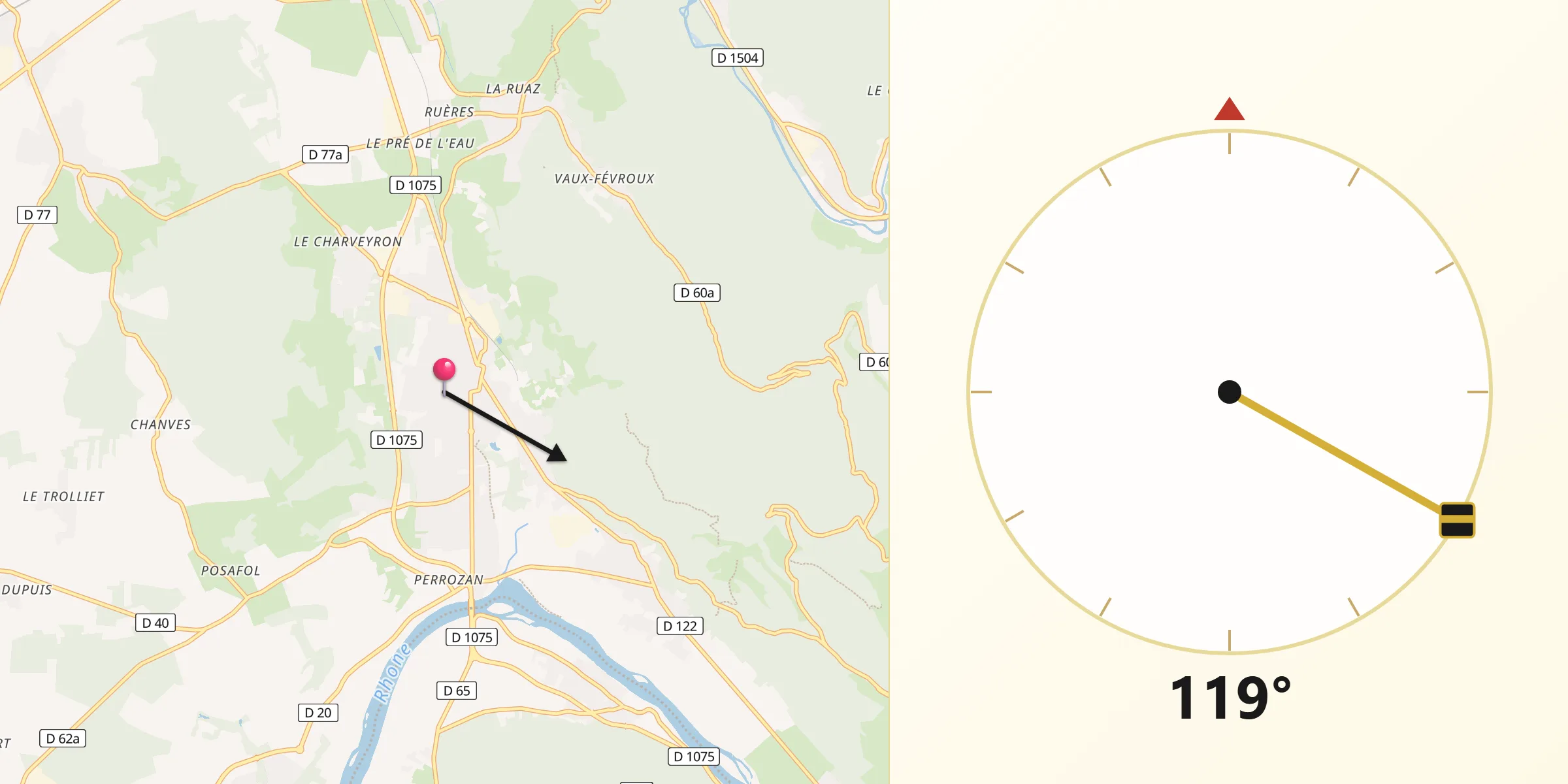 Direction vers la Qibla depuis Lagnieu