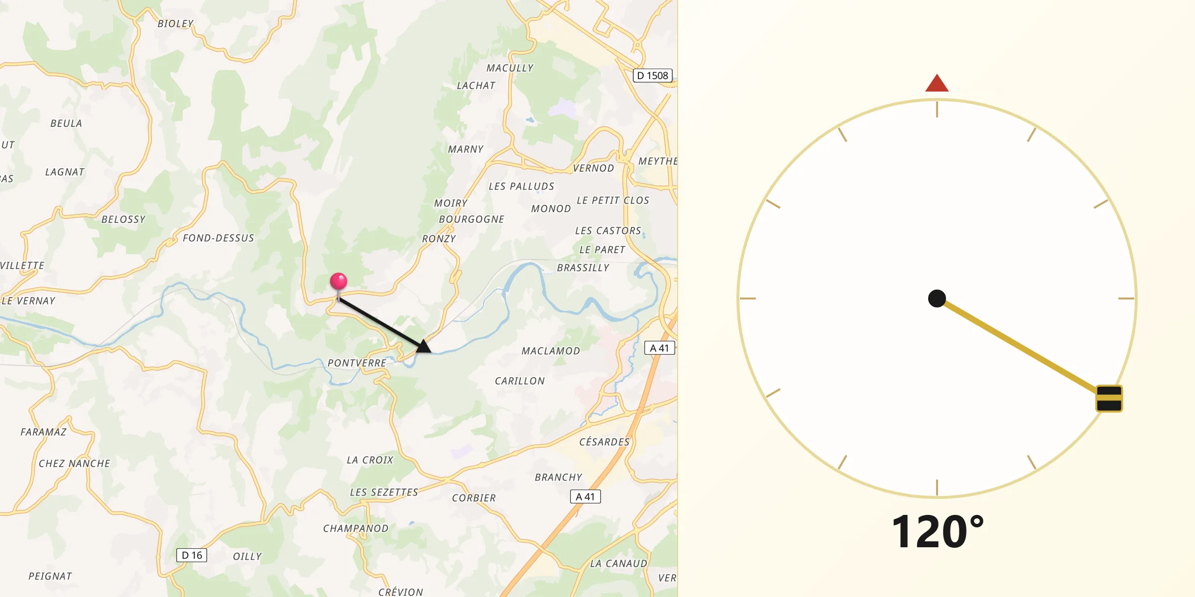 Direction vers la Qibla depuis Lovagny