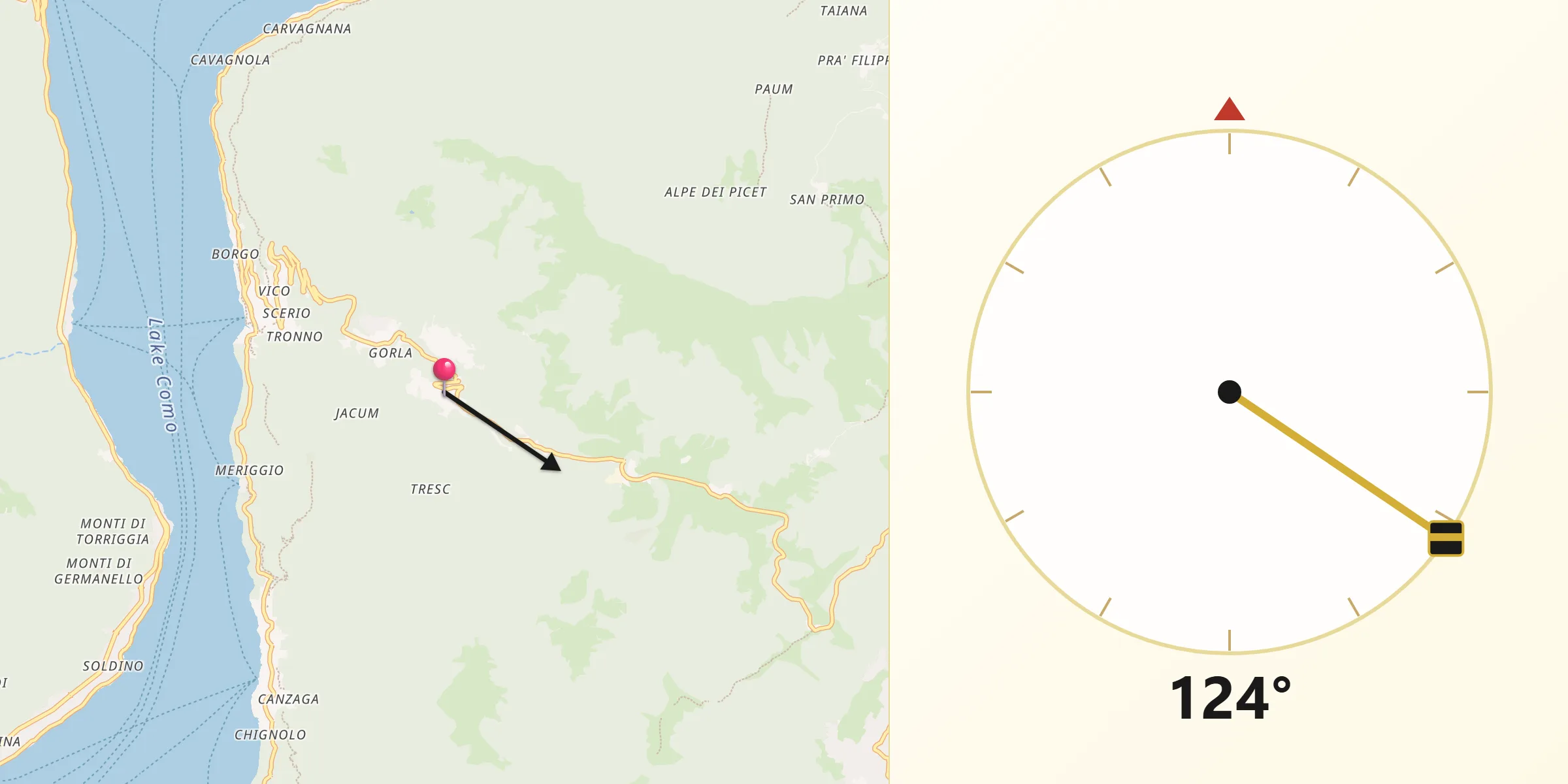 Direzione della Qibla da Zelbio