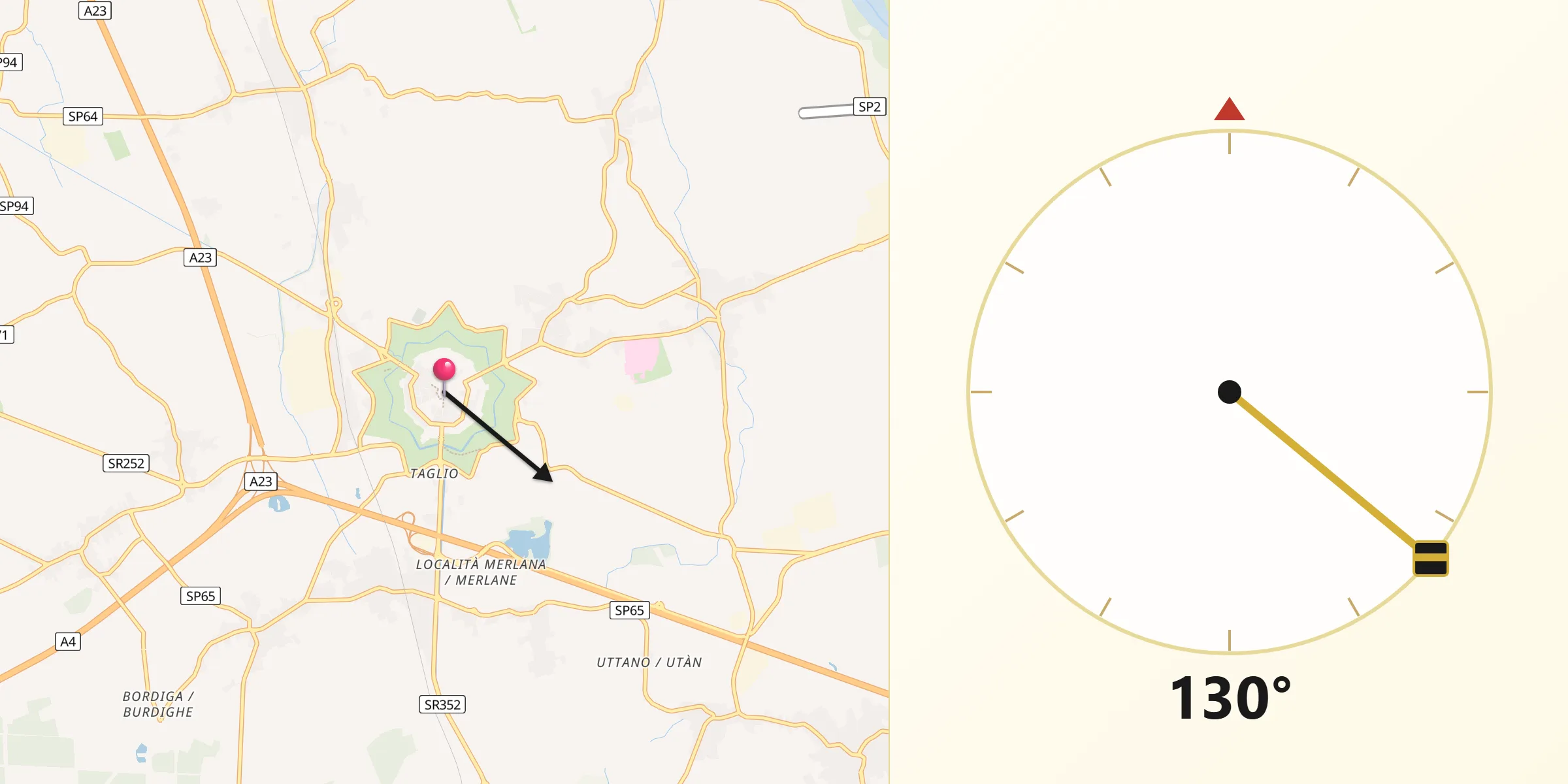 Direzione della Qibla da Palmanova