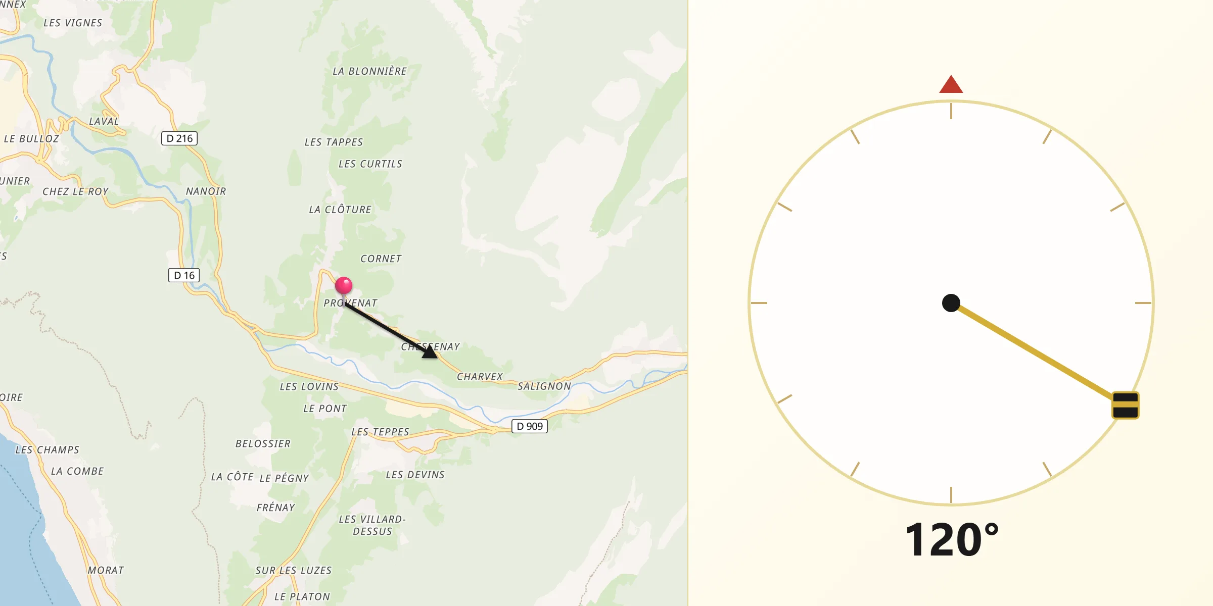 Direction vers la Qibla depuis Dingy-Saint-Clair