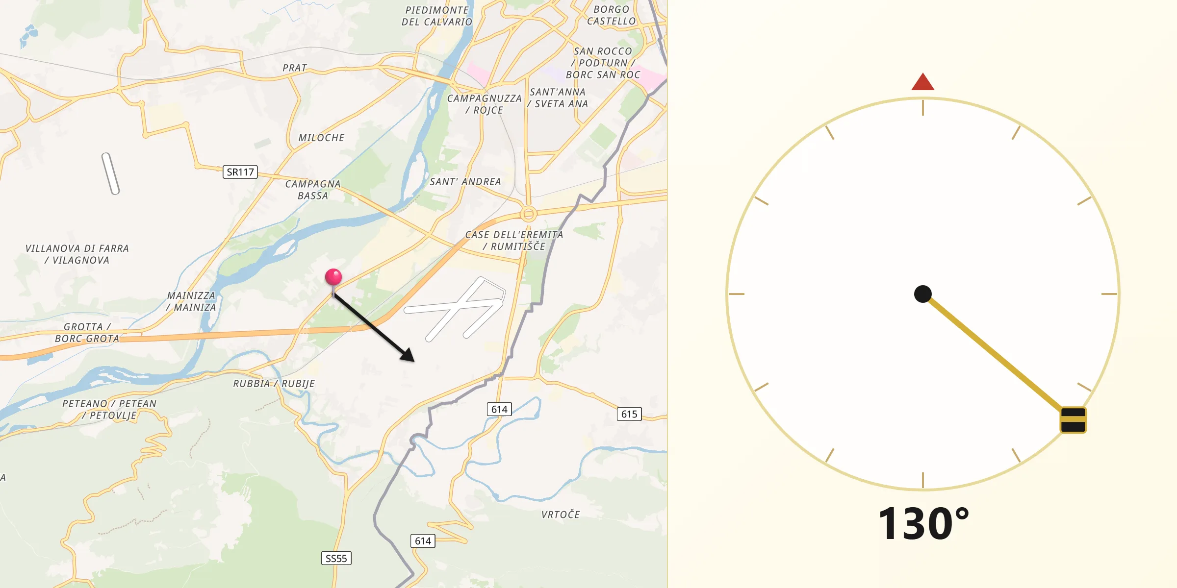 Direzione della Qibla da Savogna d'Isonzo