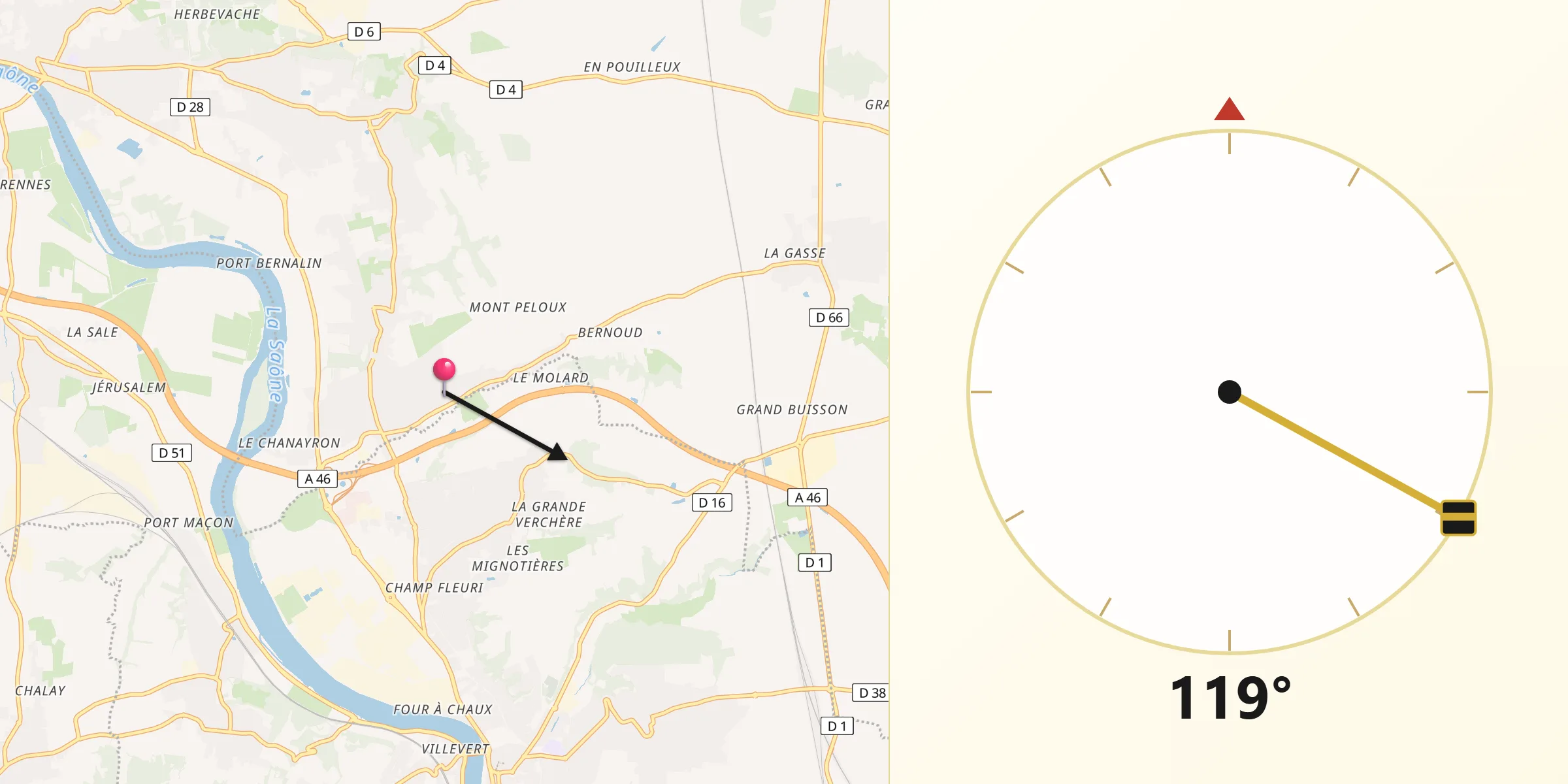 Direction vers la Qibla depuis Massieux