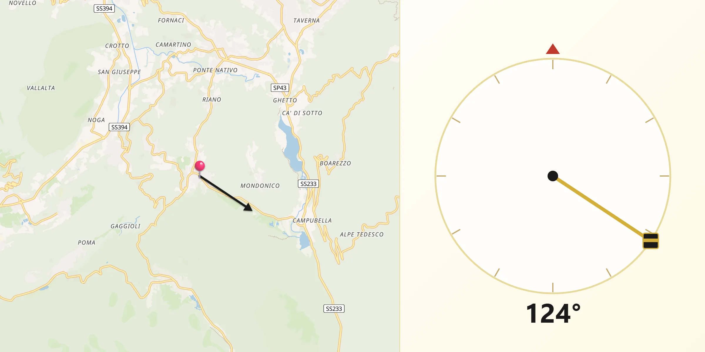 Direzione della Qibla da Bedero Valcuvia