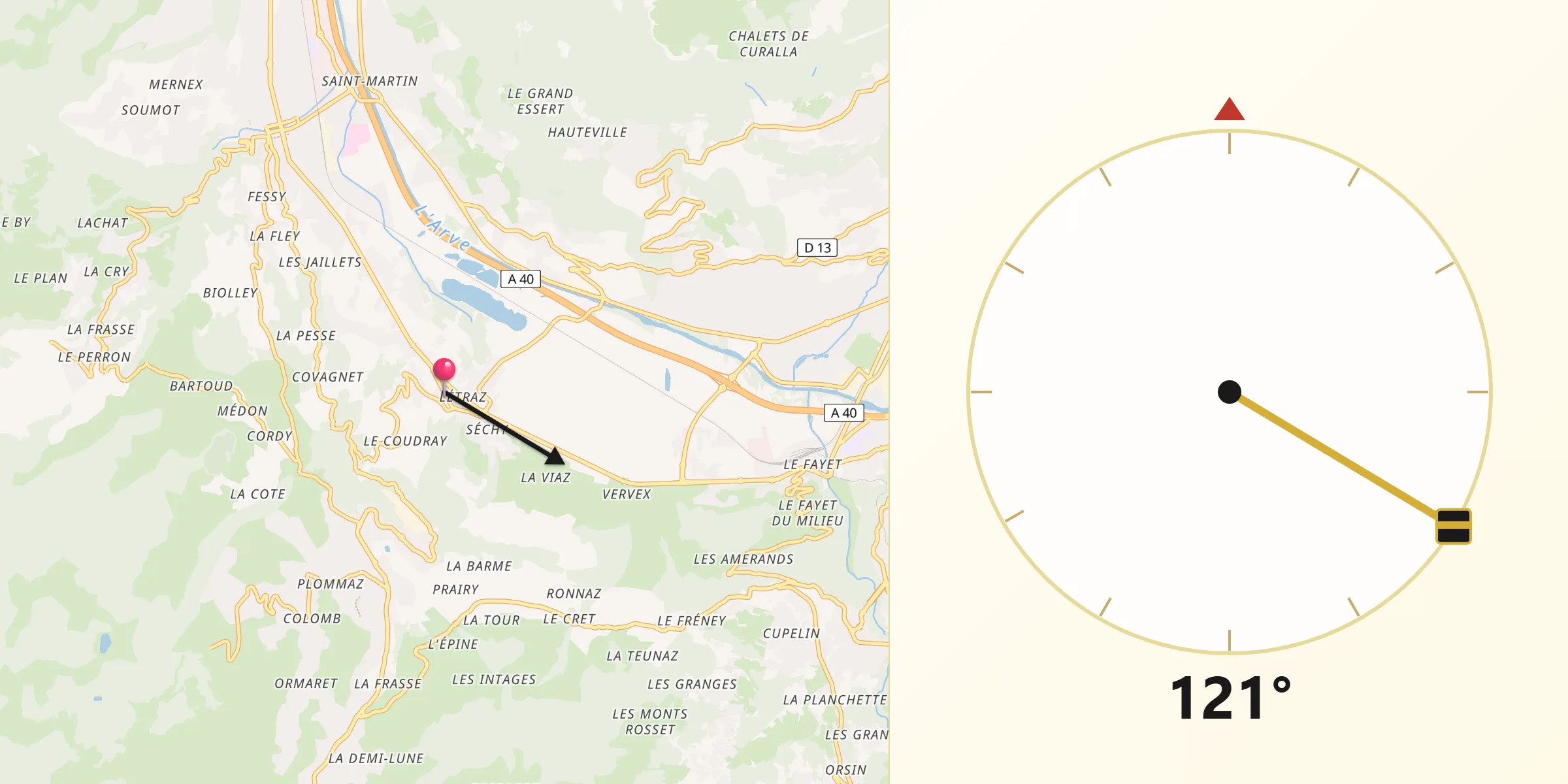 Direction vers la Qibla depuis Domancy