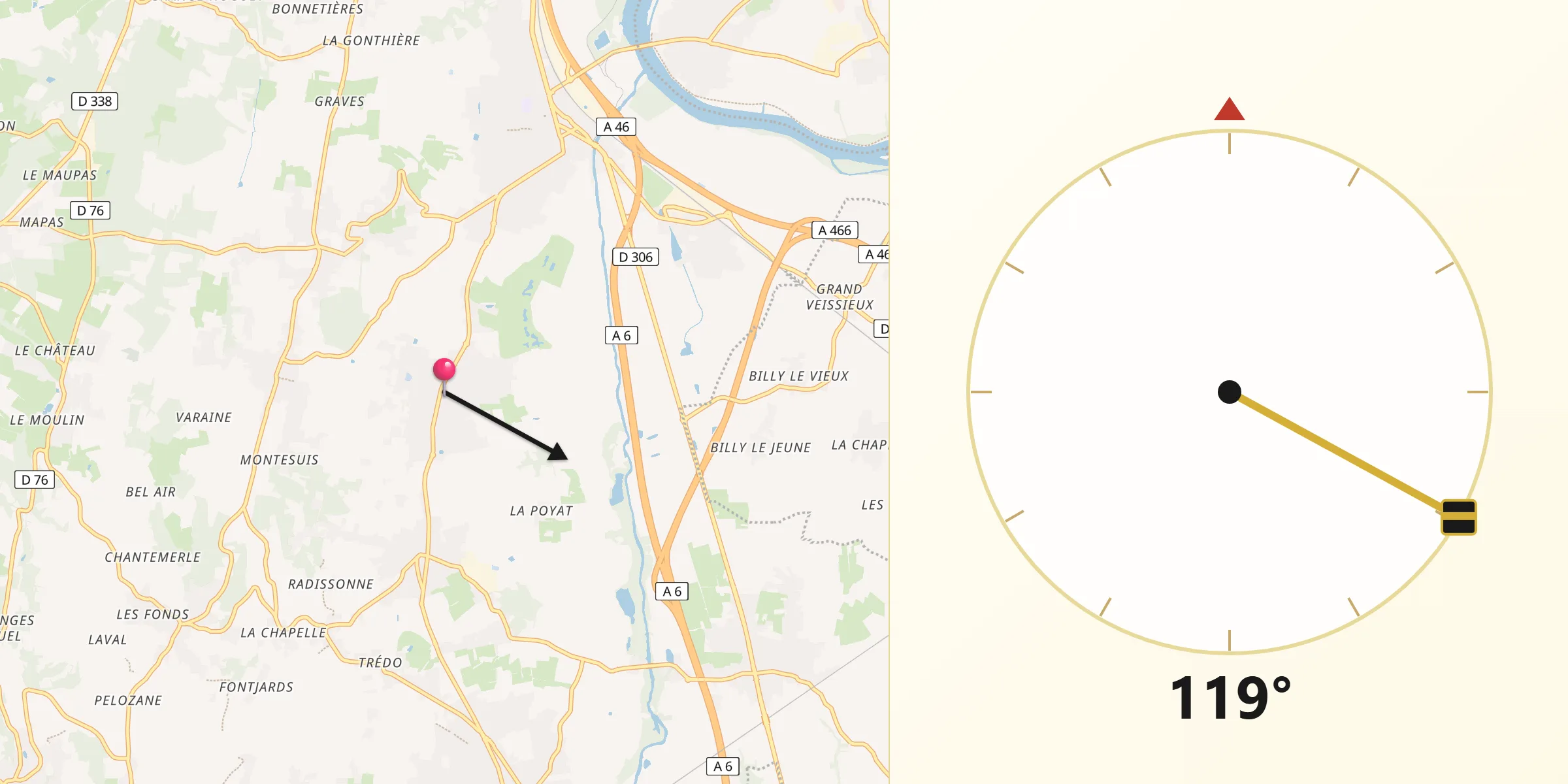 Direction vers la Qibla depuis Lucenay