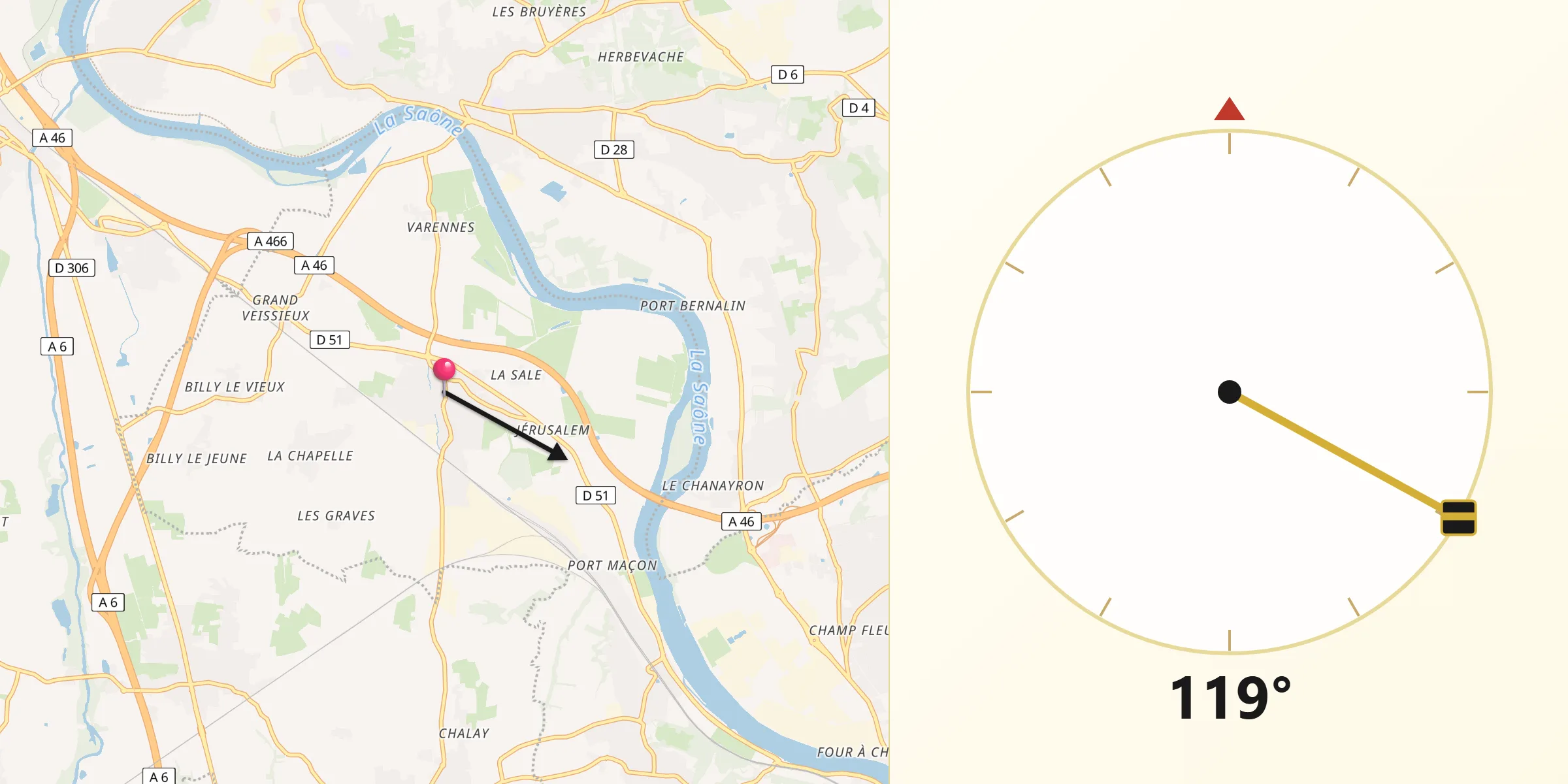 Direction vers la Qibla depuis Quincieux