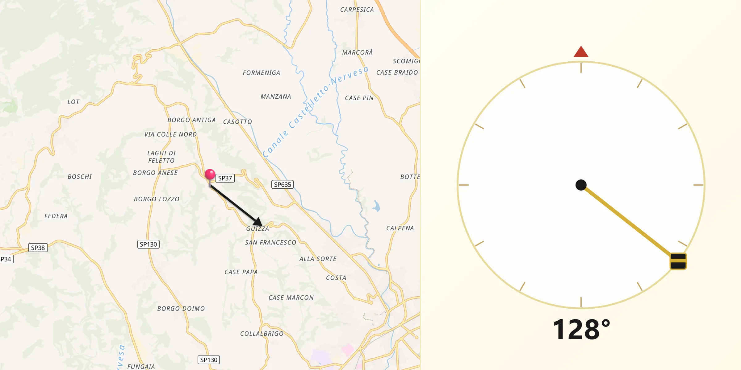Direzione della Qibla da San Pietro di Feletto