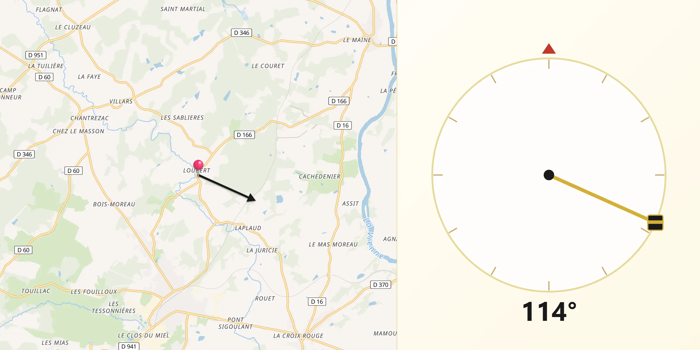 Direction vers la Qibla depuis Loubert