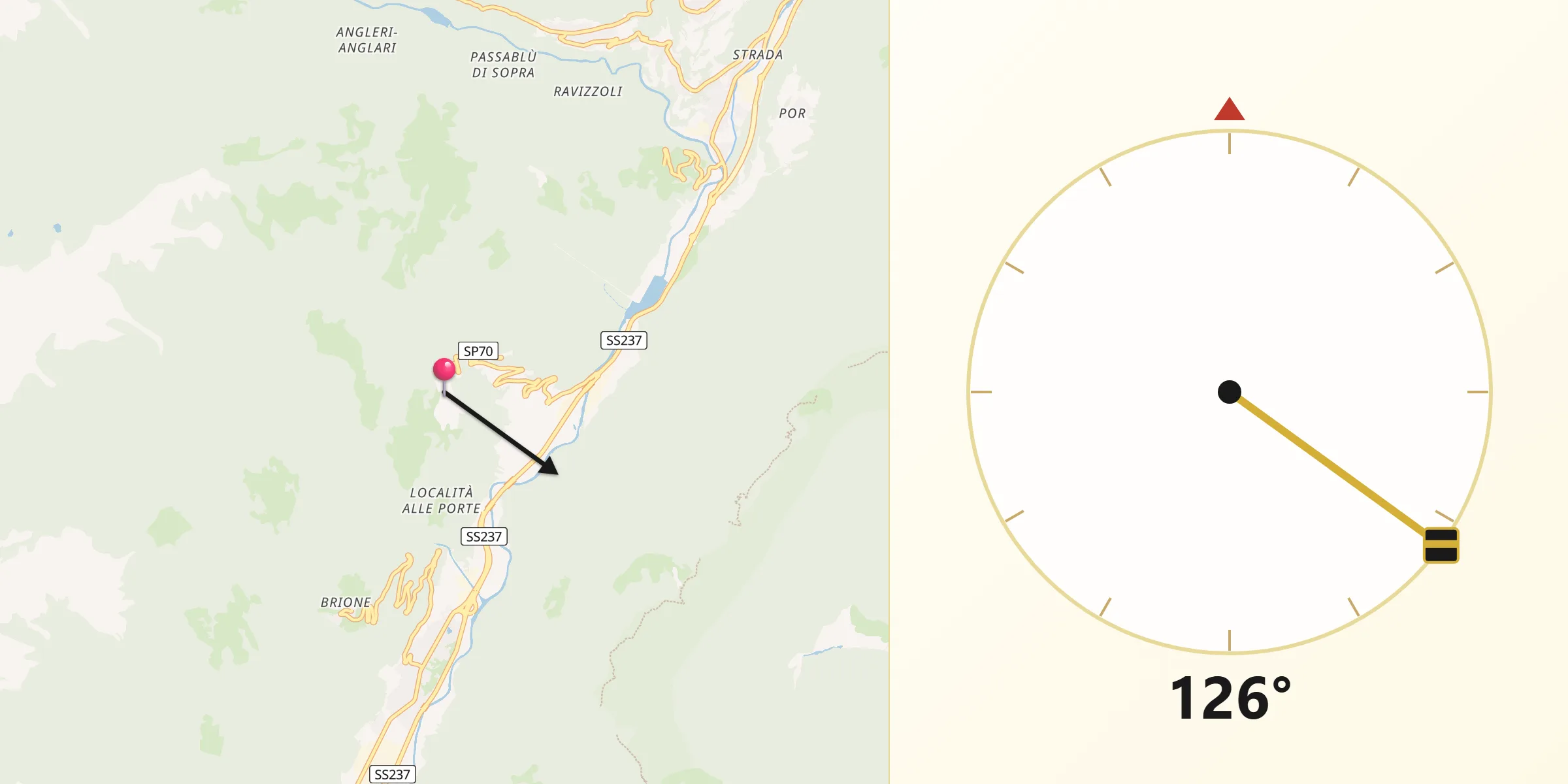Direzione della Qibla da Castel Condino