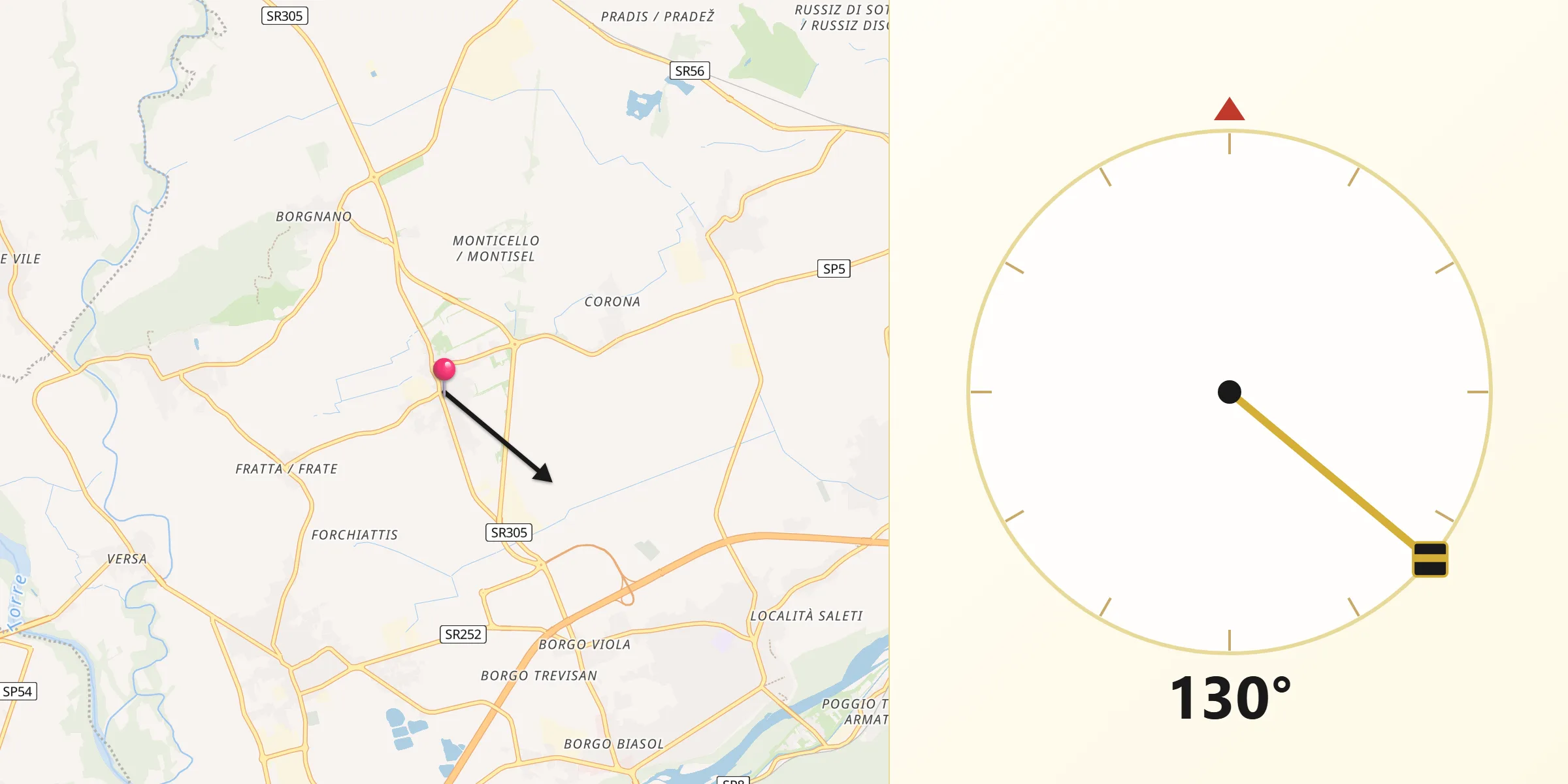 Direzione della Qibla da Mariano del Friuli