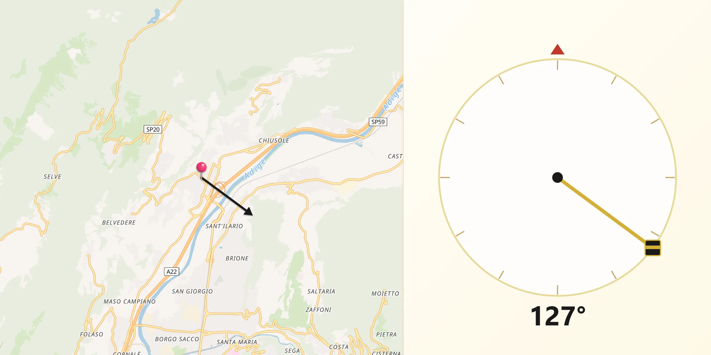 Direzione della Qibla da Villa Lagarina