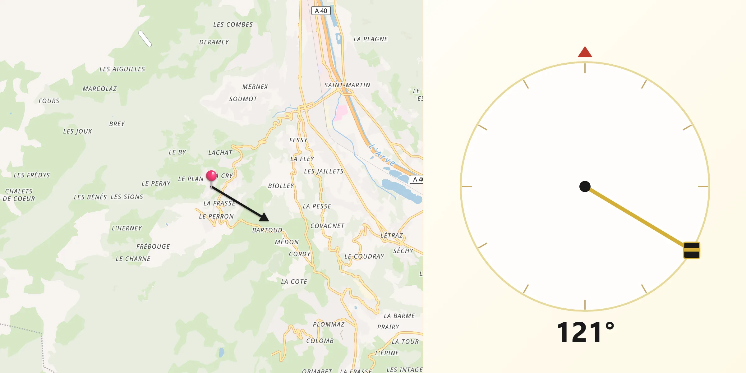Direction vers la Qibla depuis Cordon