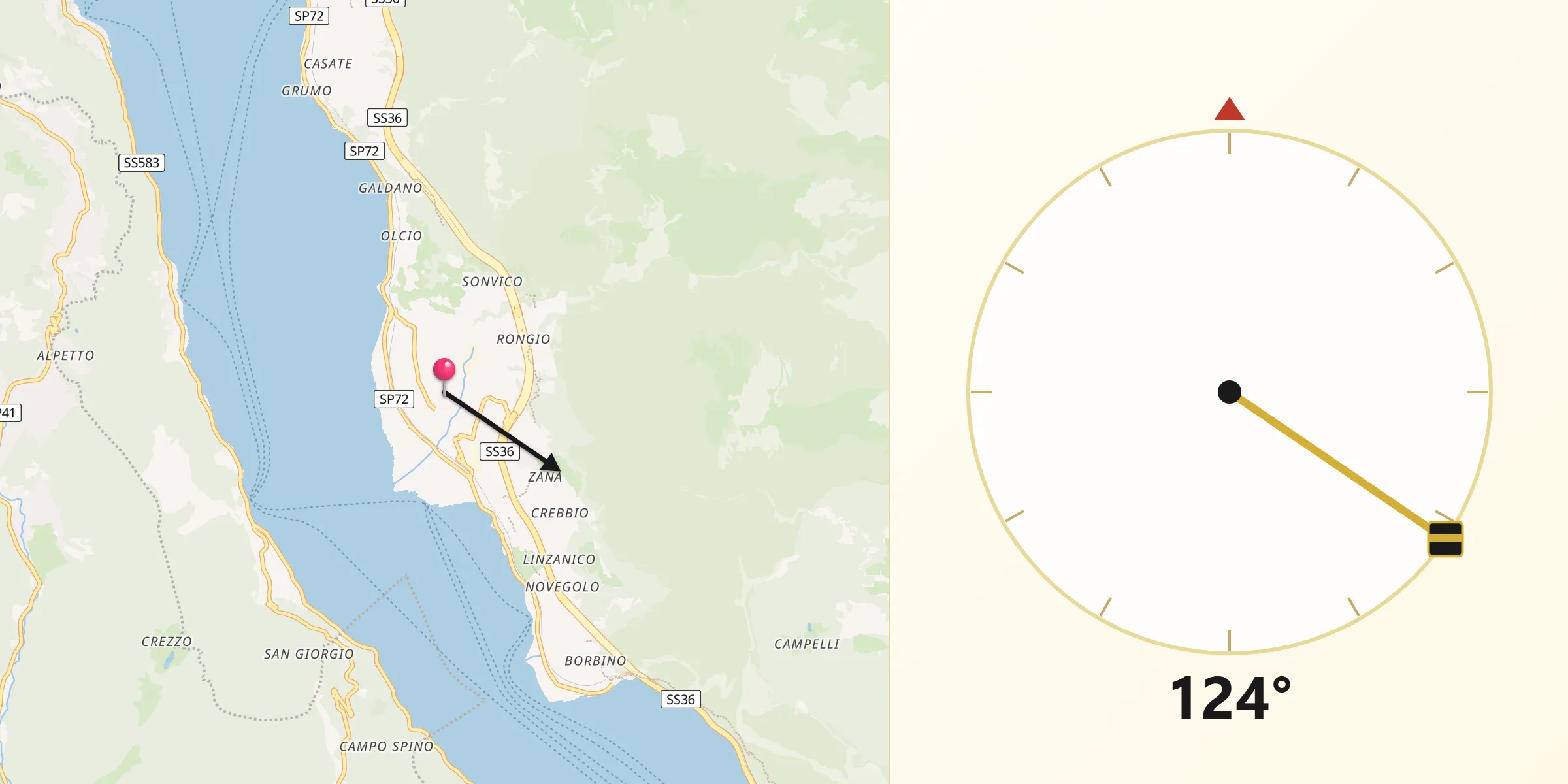 Direzione della Qibla da Mandello del Lario