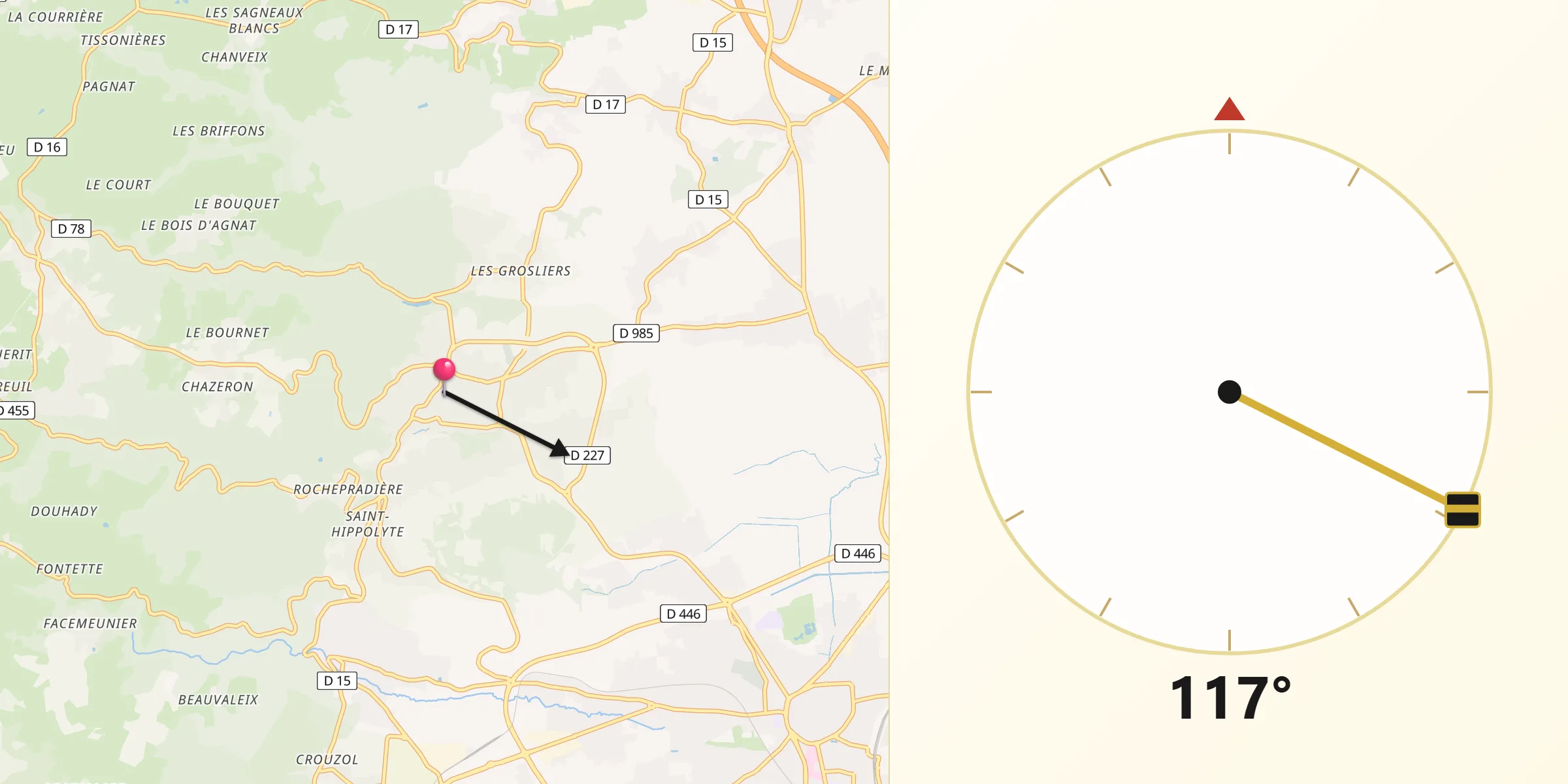 Direction vers la Qibla depuis Châtel-Guyon