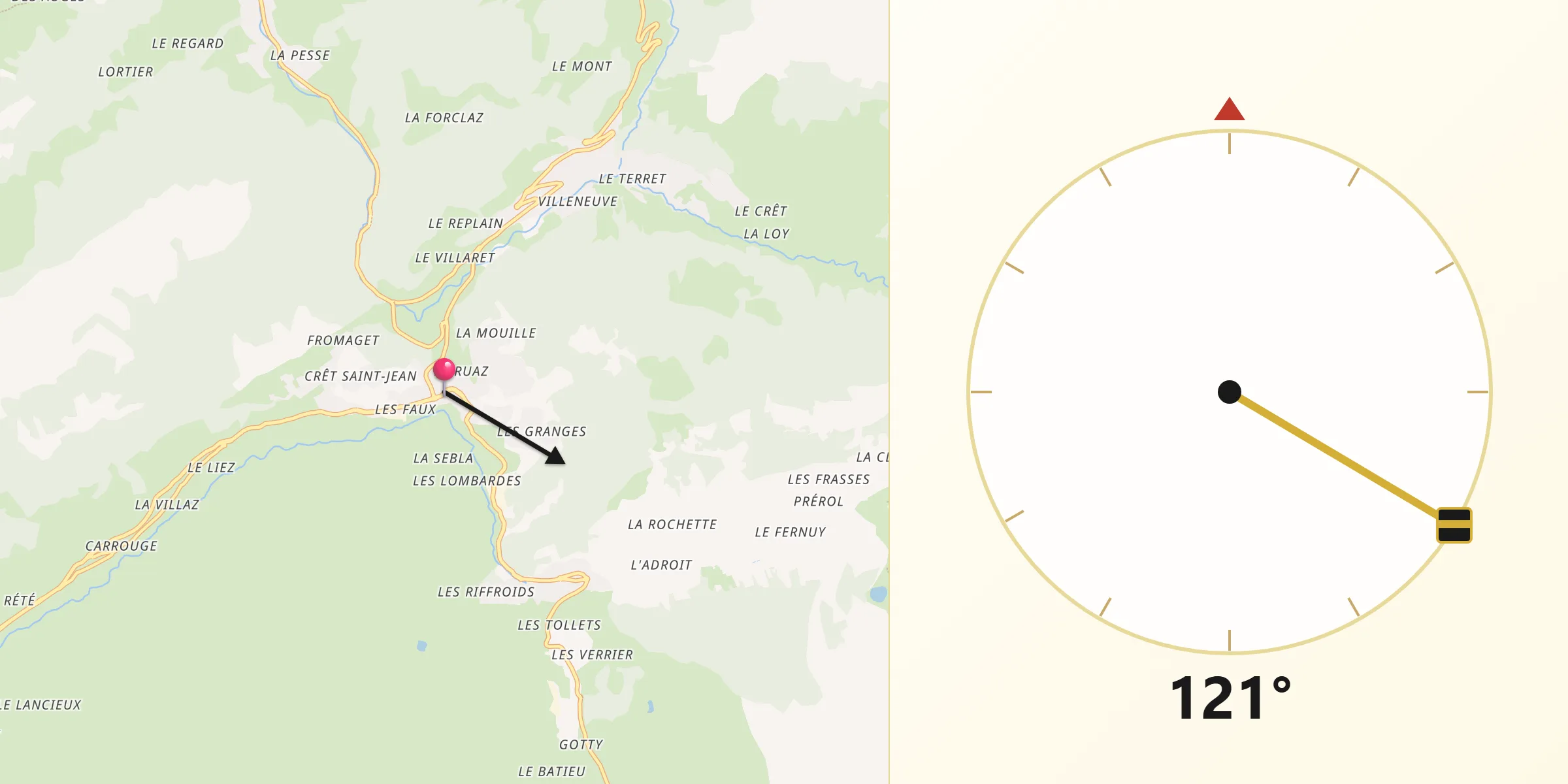 Direction vers la Qibla depuis Saint-Jean-de-Sixt