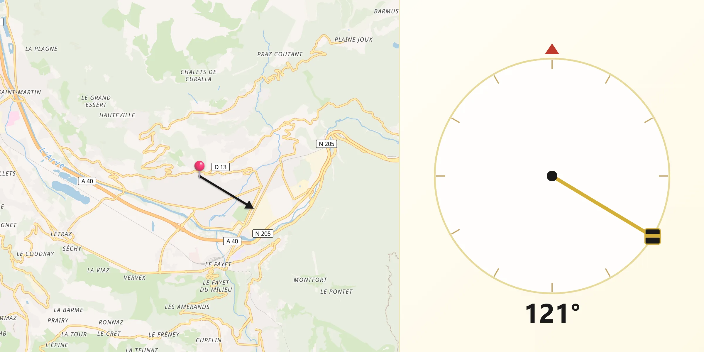 Direction vers la Qibla depuis Passy