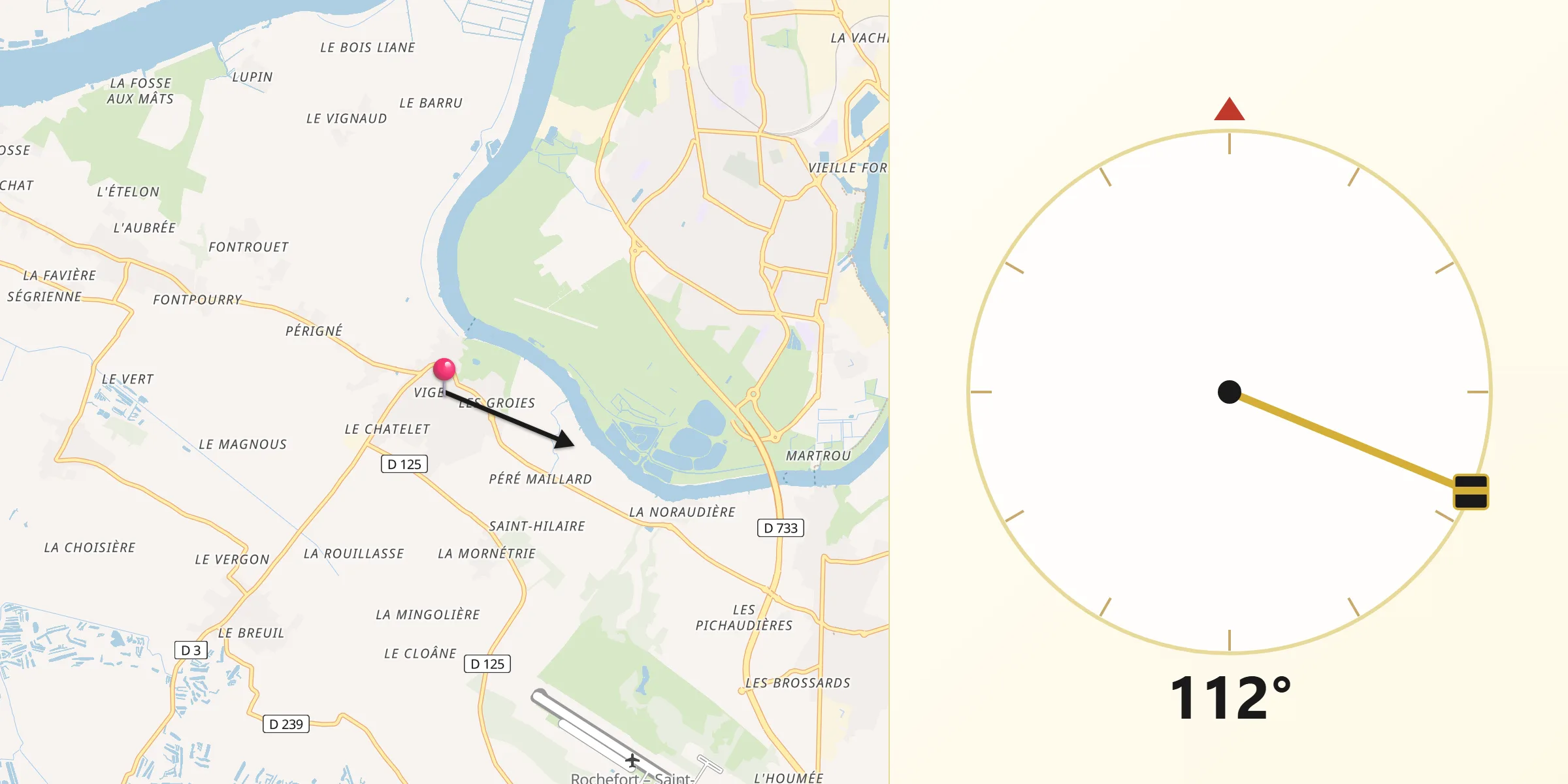 Direction vers la Qibla depuis Soubise