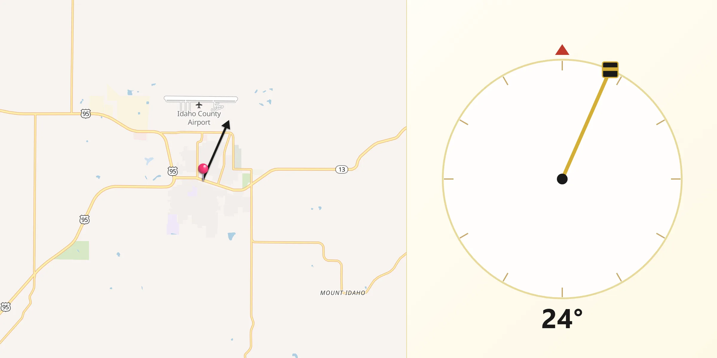 Qibla Direction from Grangeville