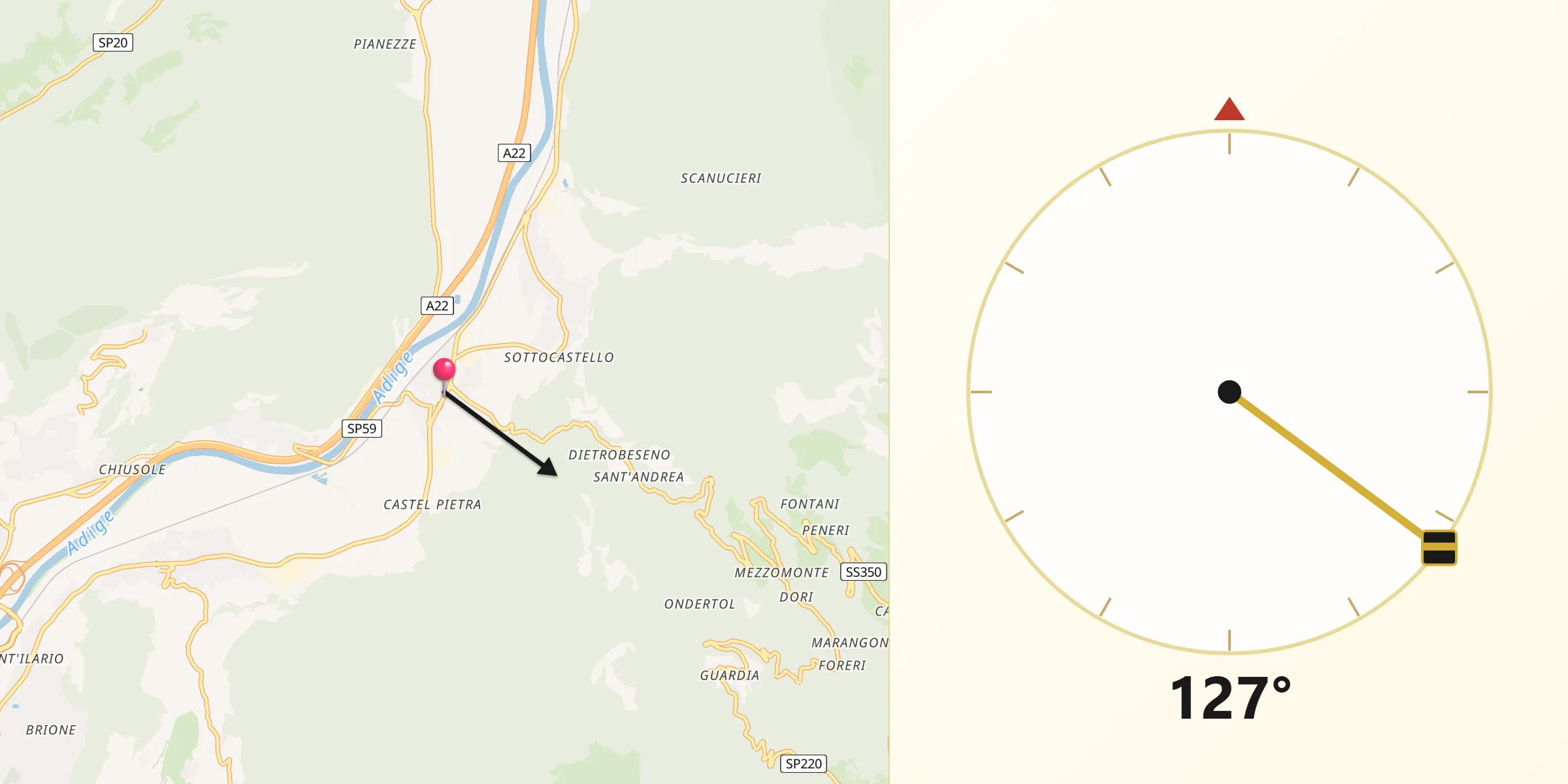Direzione della Qibla da Calliano