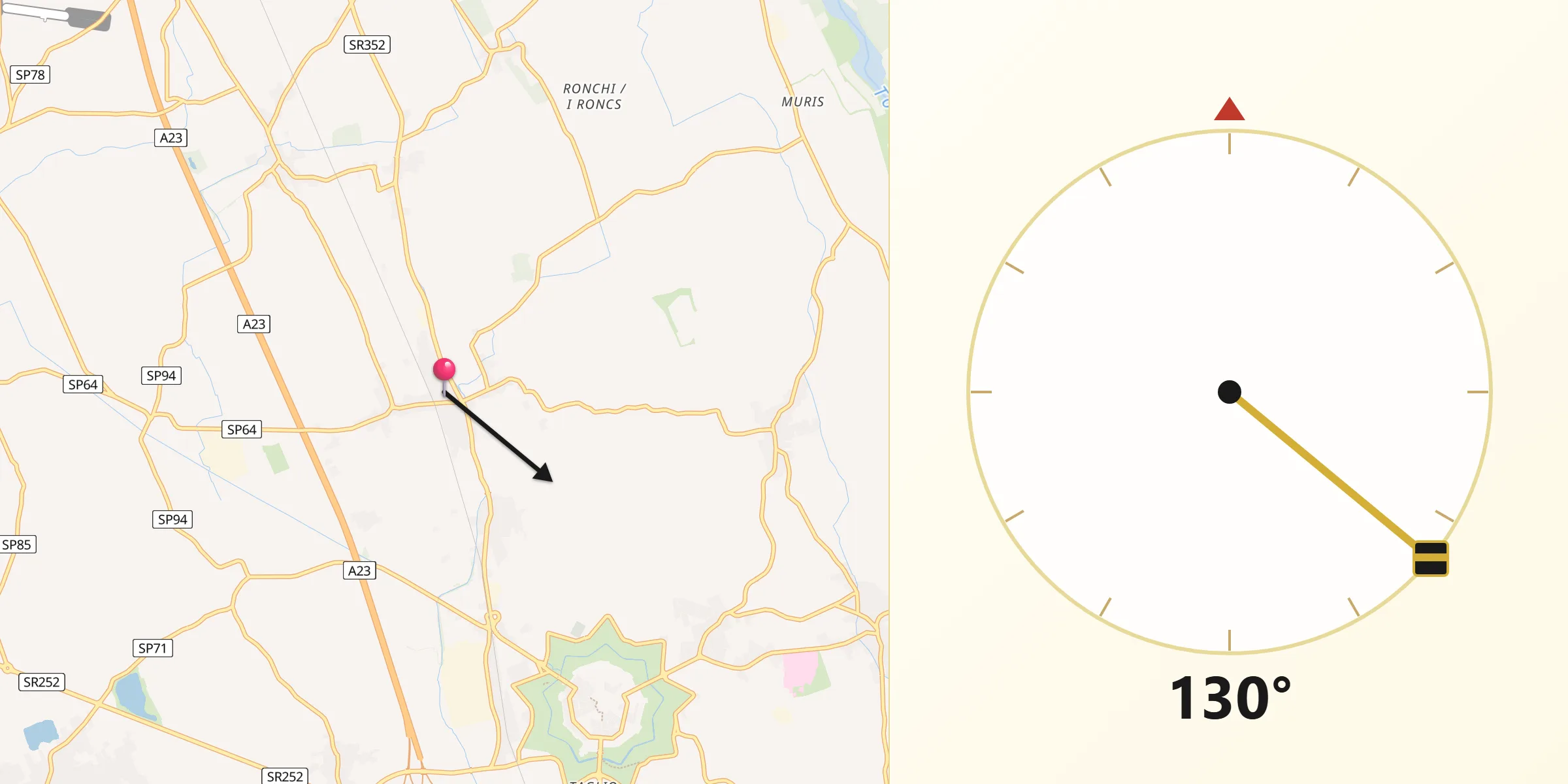 Direzione della Qibla da Santa Maria la Longa