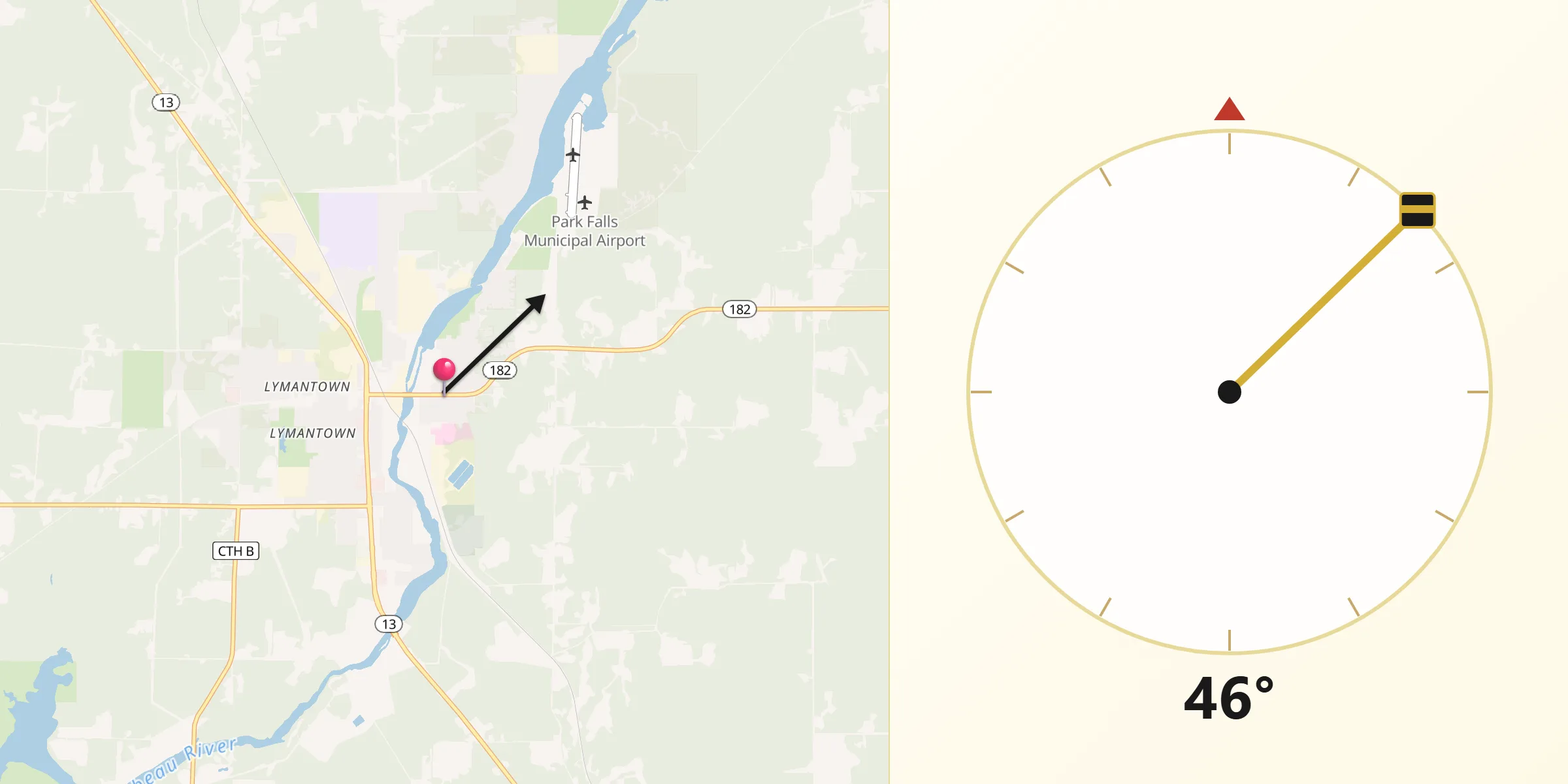 Qibla Direction from Park Falls