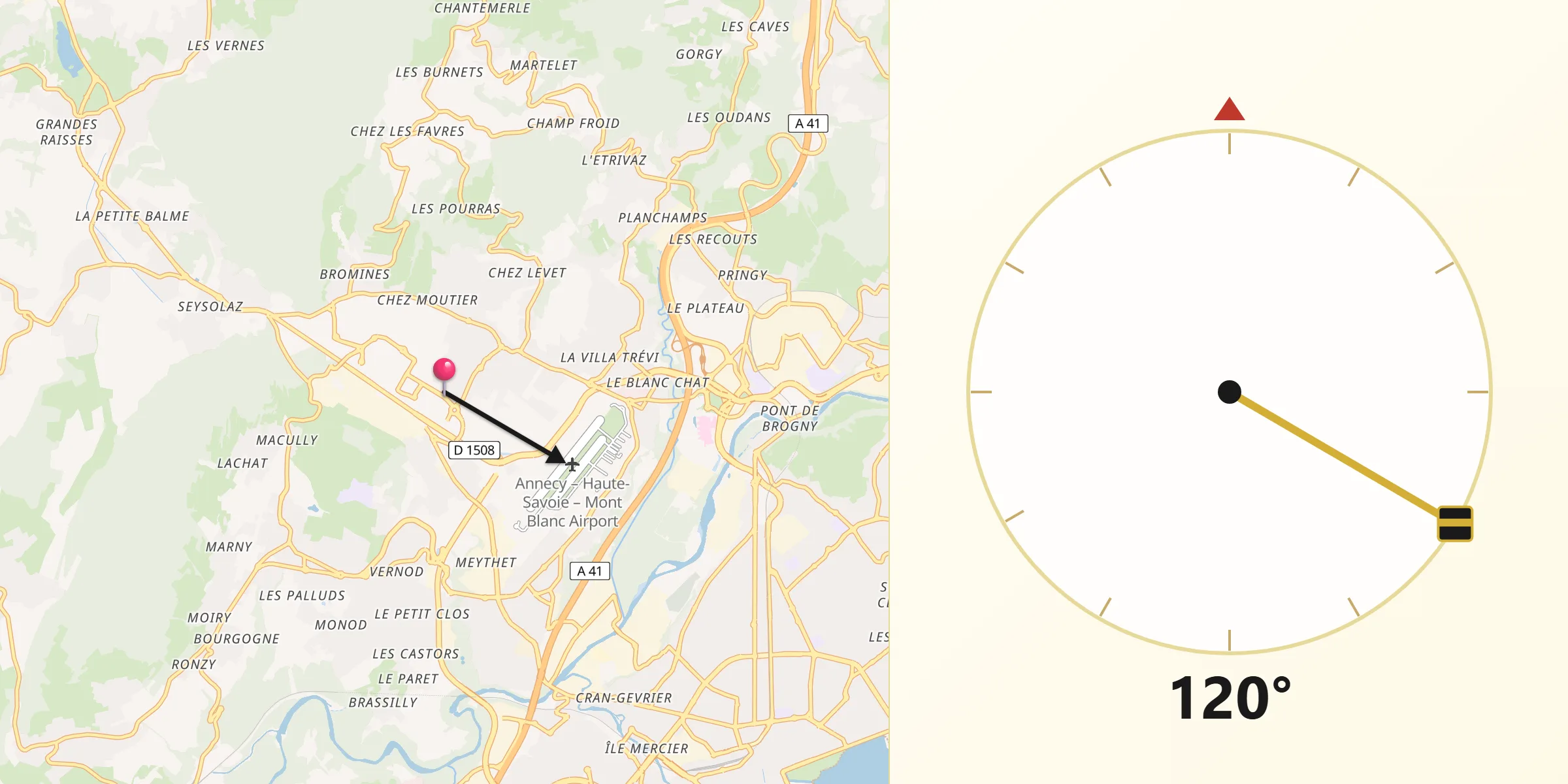 Direction vers la Qibla depuis Épagny