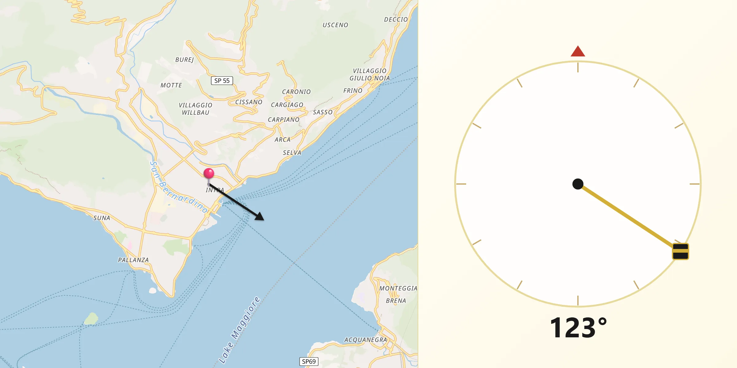 Direzione della Qibla da Pallanza-Intra-Suna
