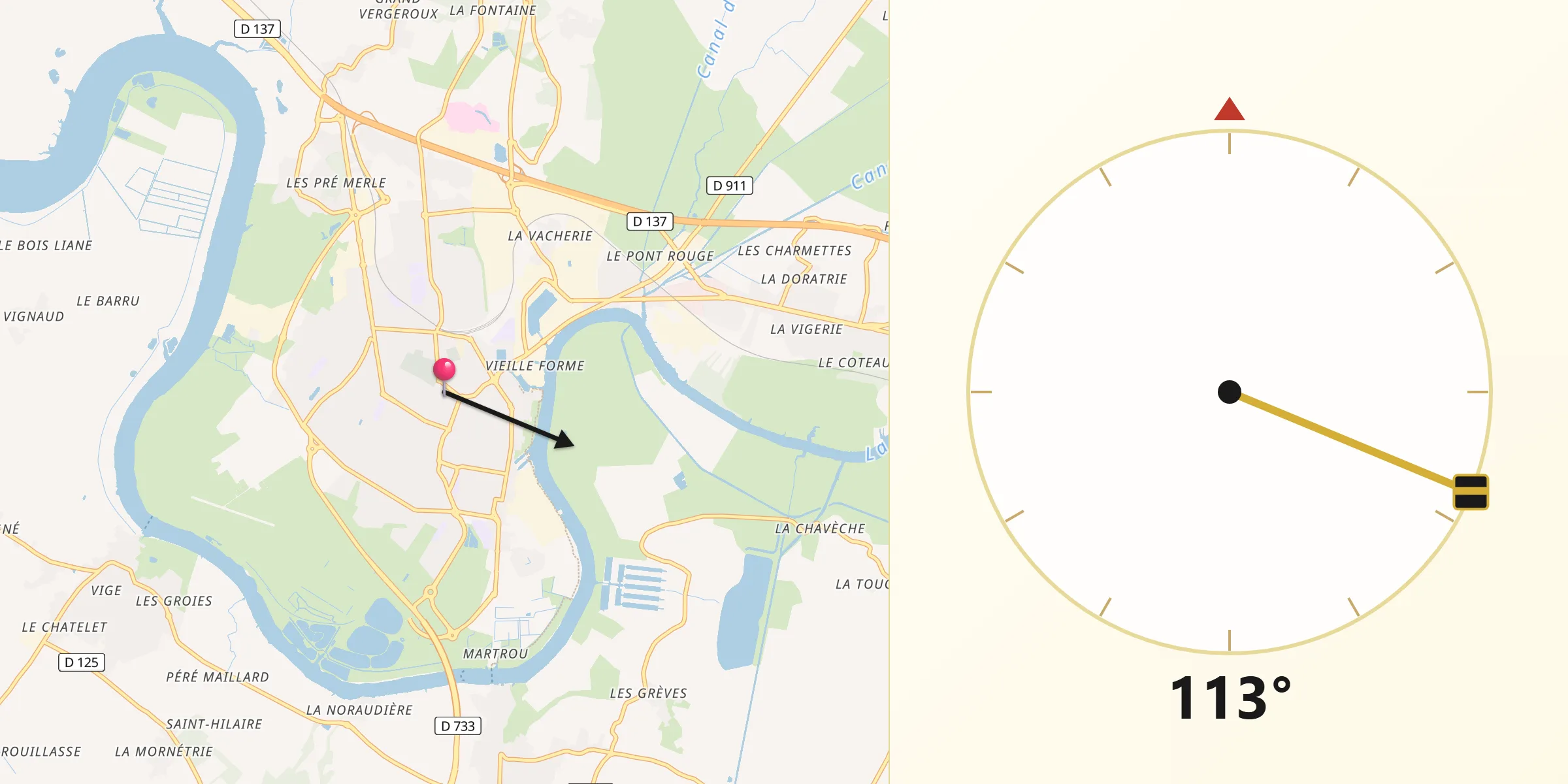 Direction vers la Qibla depuis Rochefort