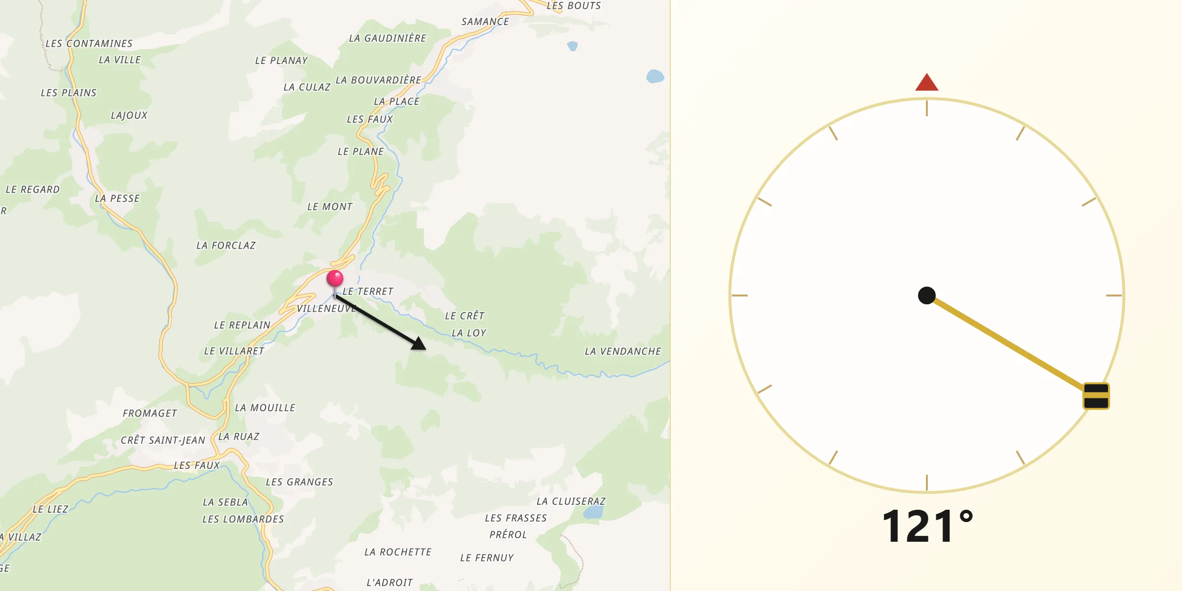 Direction vers la Qibla depuis Le Grand-Bornand