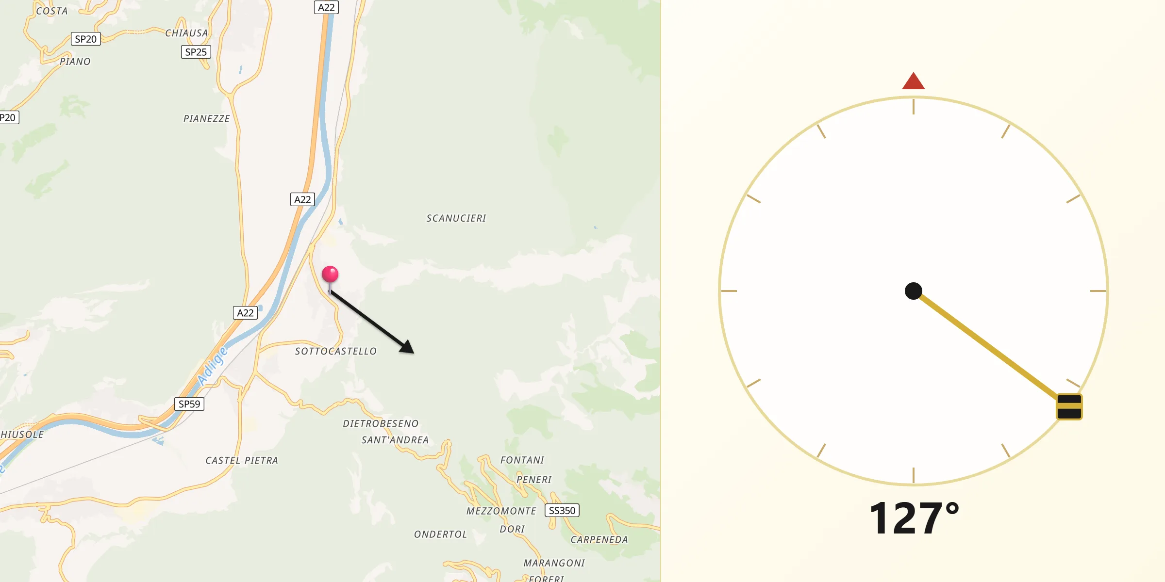 Direzione della Qibla da Besenello