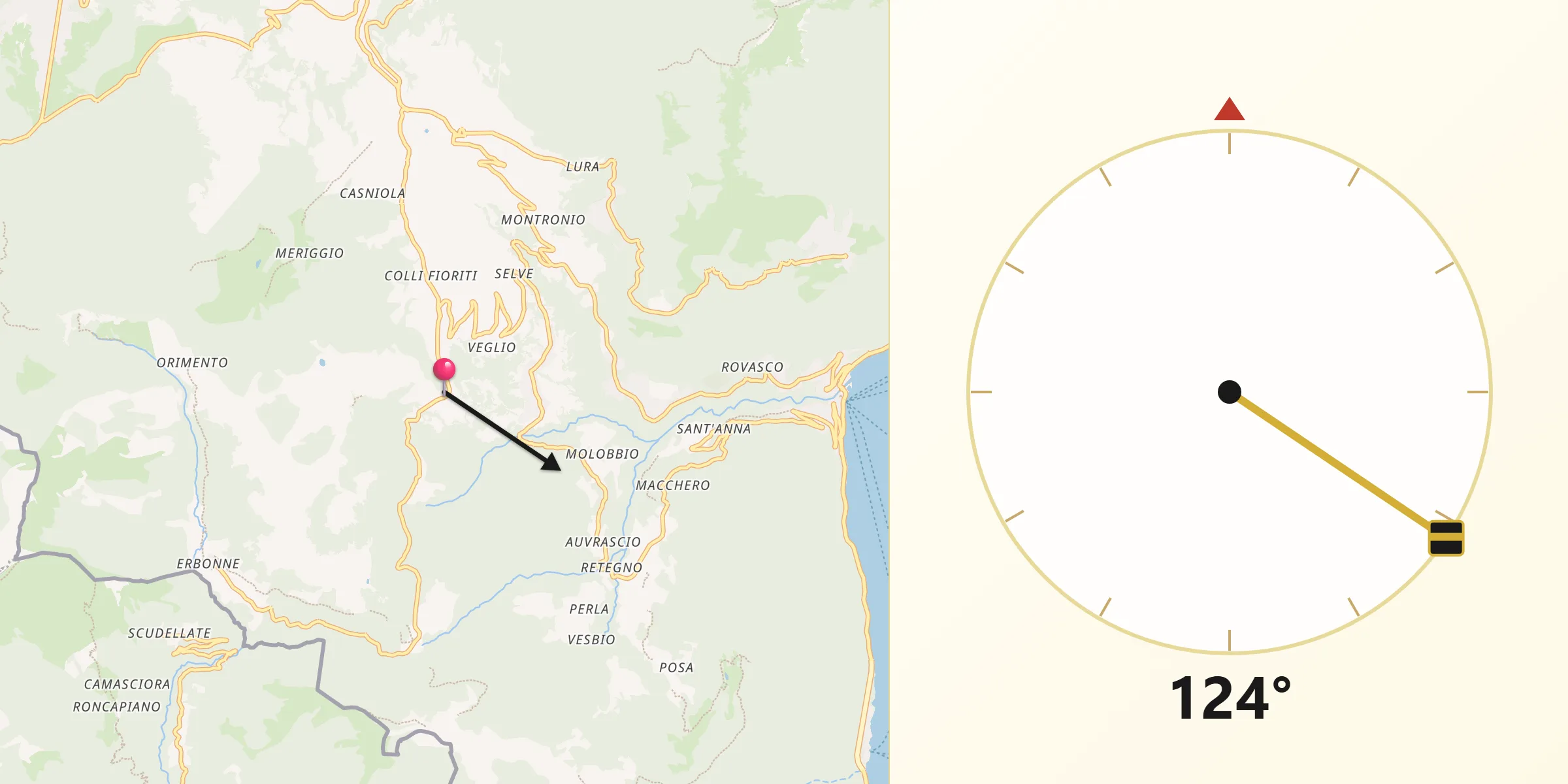 Direzione della Qibla da Casasco Intelvi