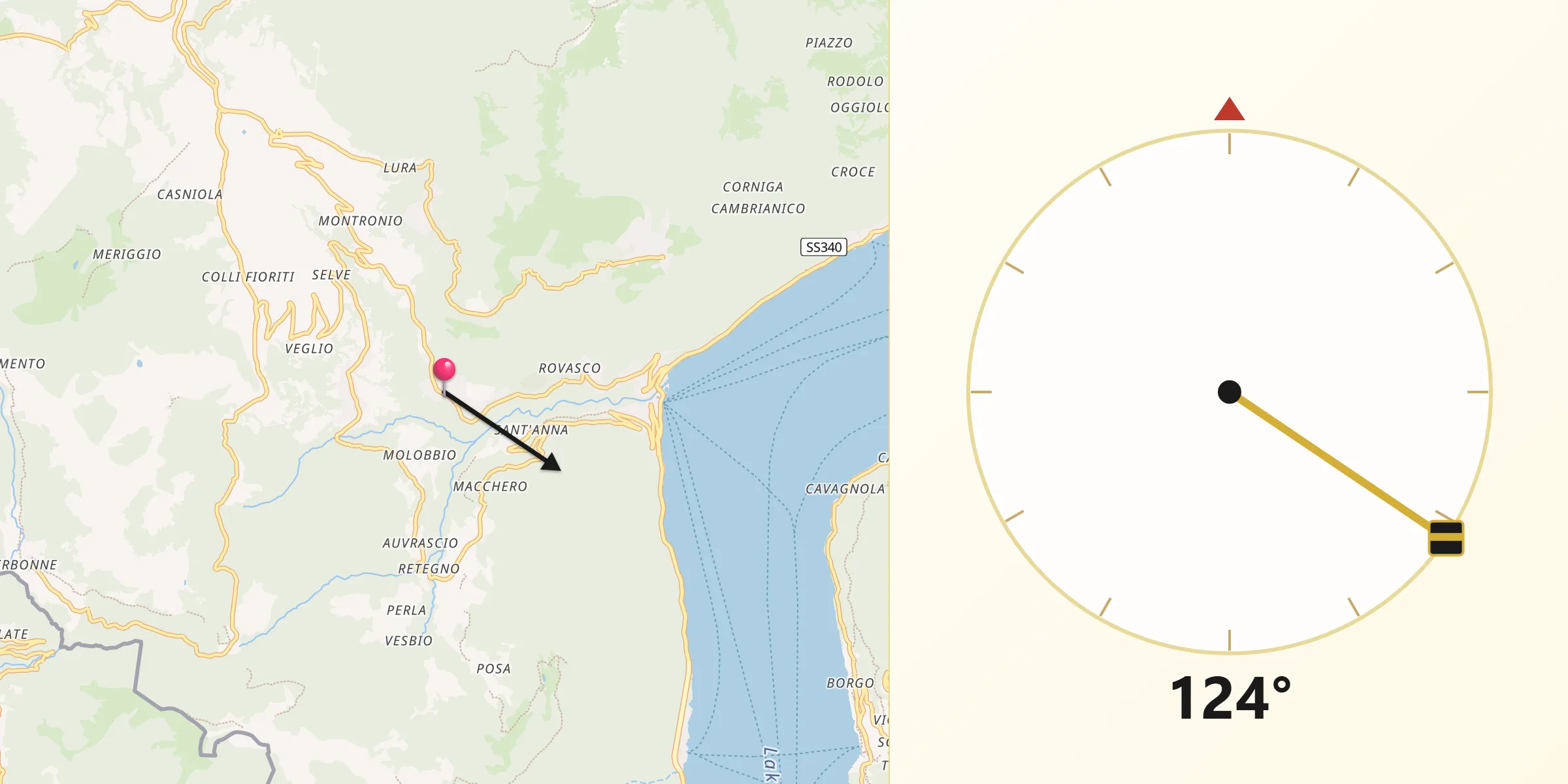 Direzione della Qibla da Dizzasco-Biazzeno