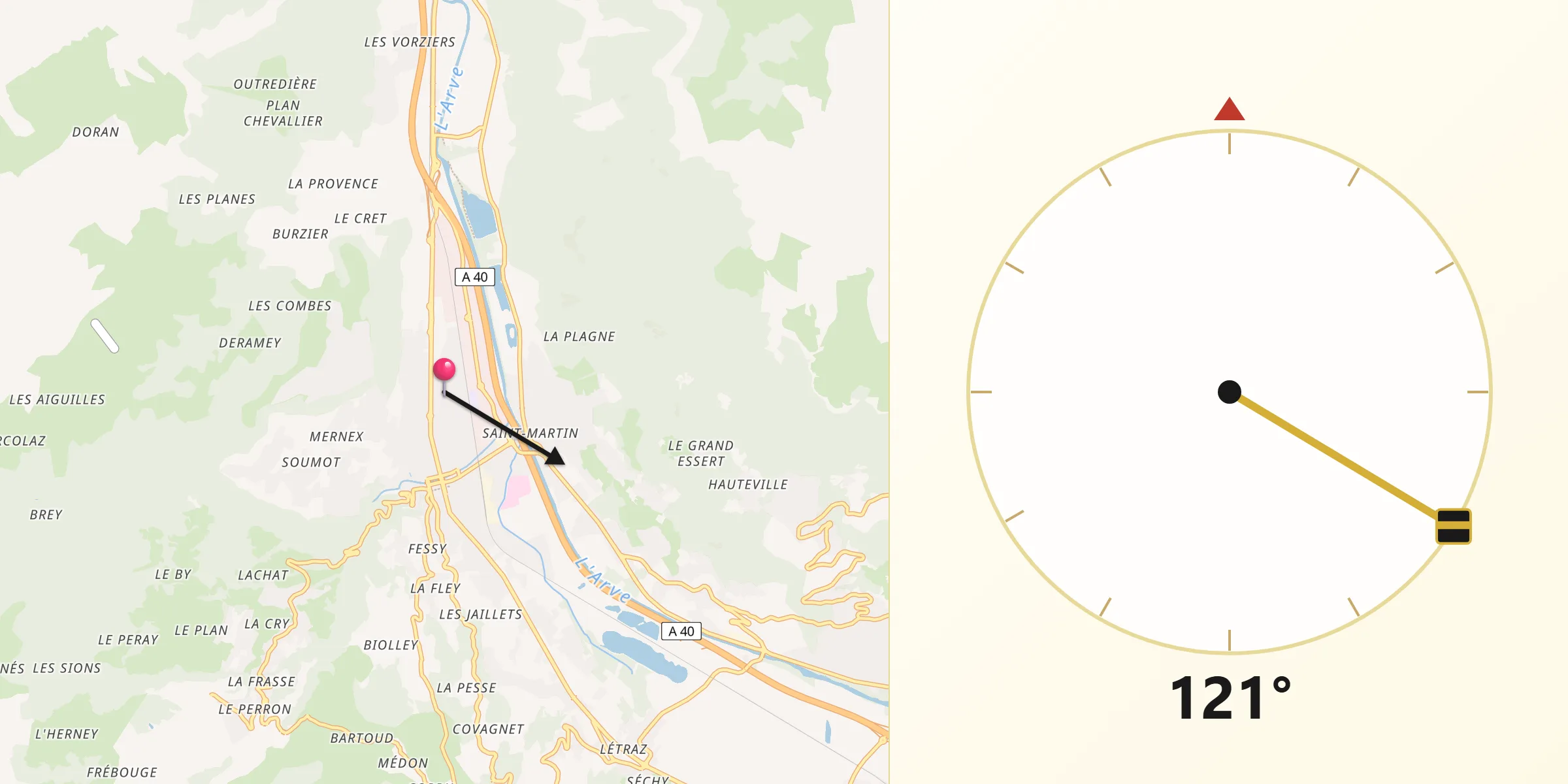 Direction vers la Qibla depuis Sallanches