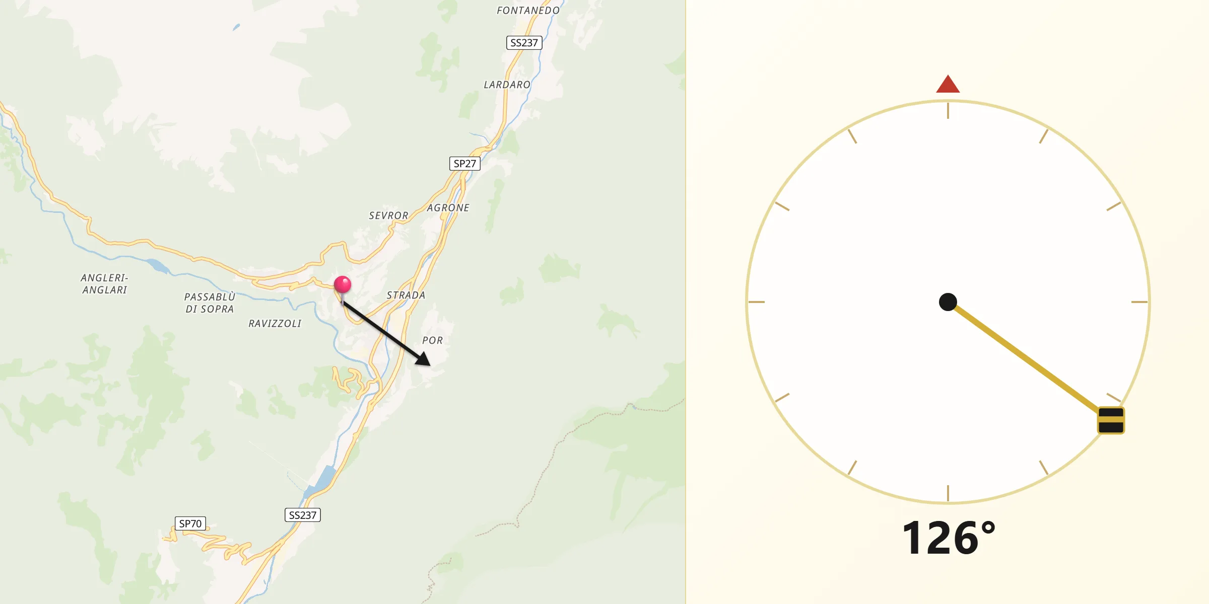 Direzione della Qibla da Bersone