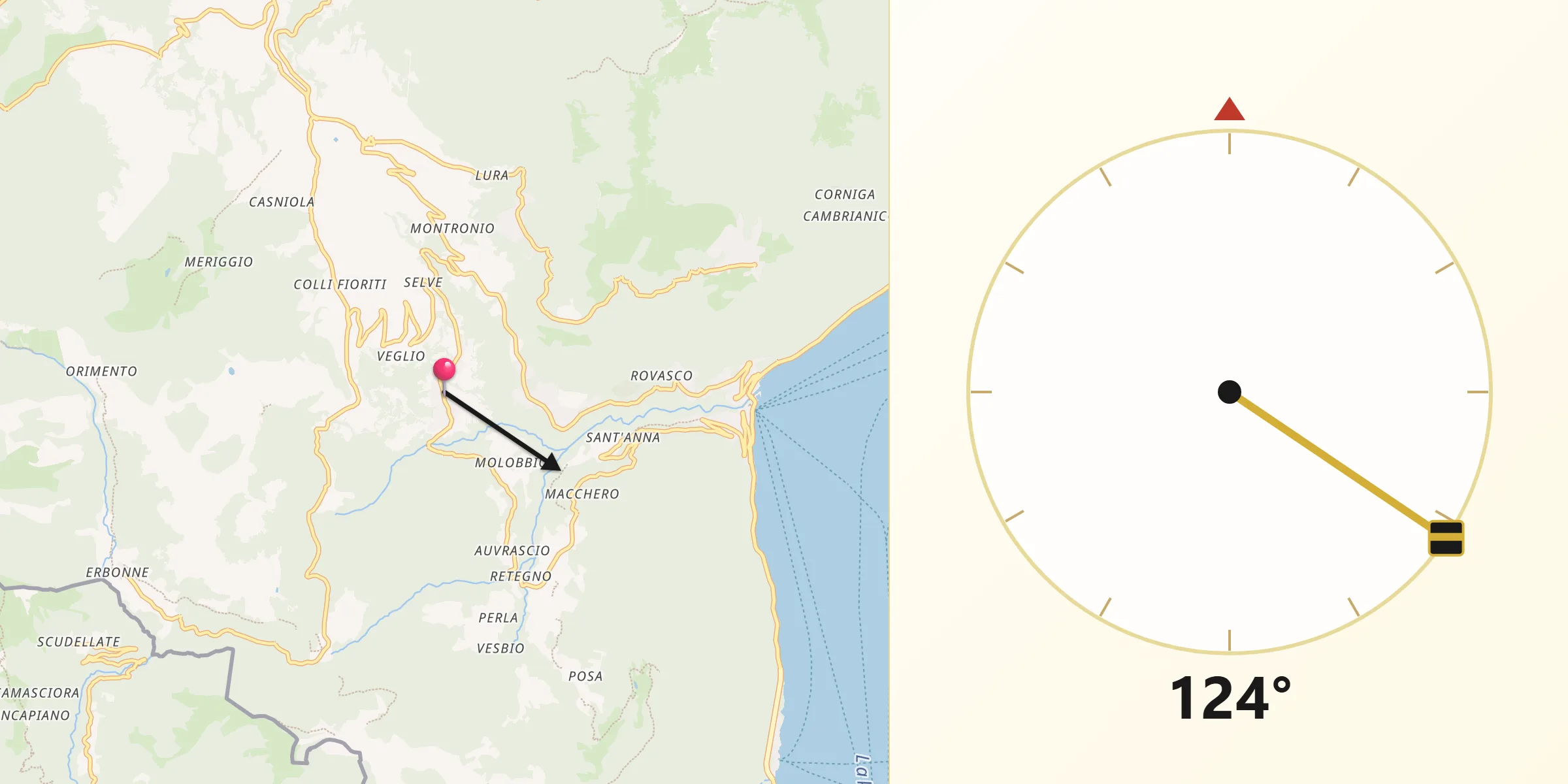 Direzione della Qibla da Cerano d'Intelvi