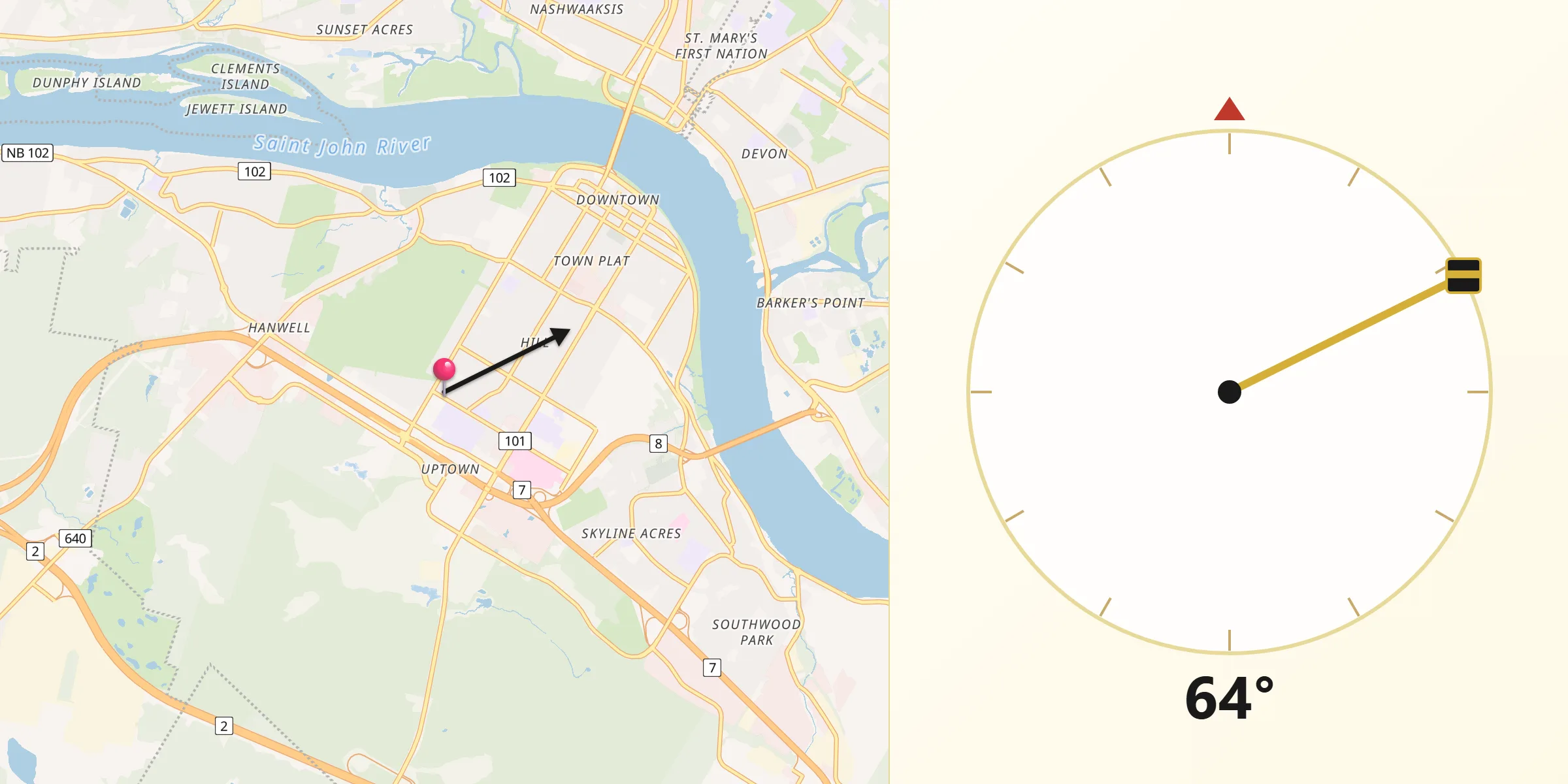 Qibla Direction from Fredericton