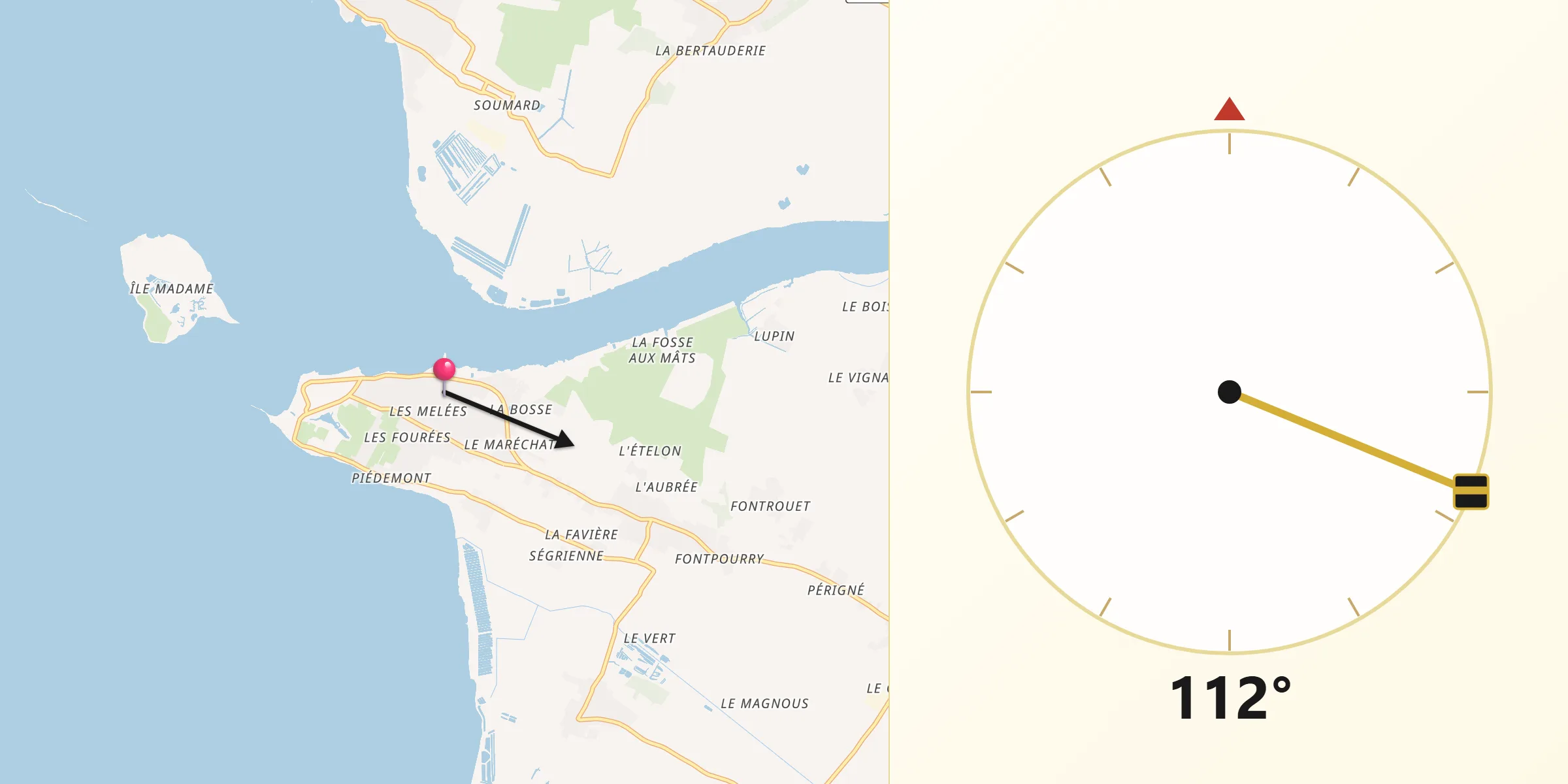 Direction vers la Qibla depuis Port-des-Barques