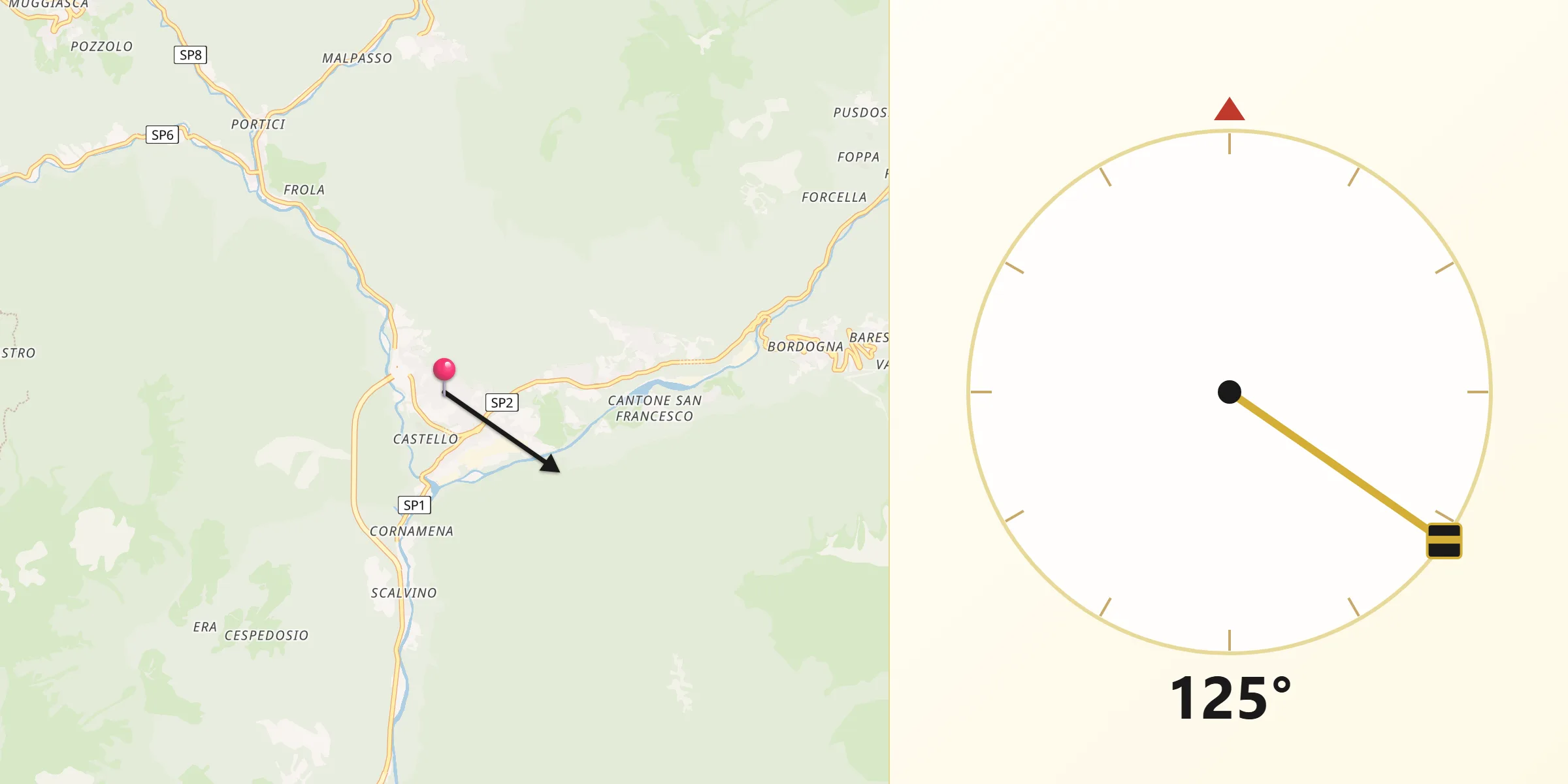 Direzione della Qibla da Piazza Brembana