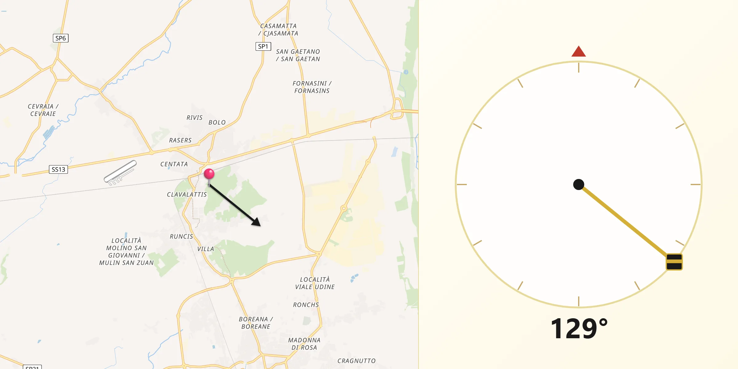 Direzione della Qibla da Casarsa della Delizia