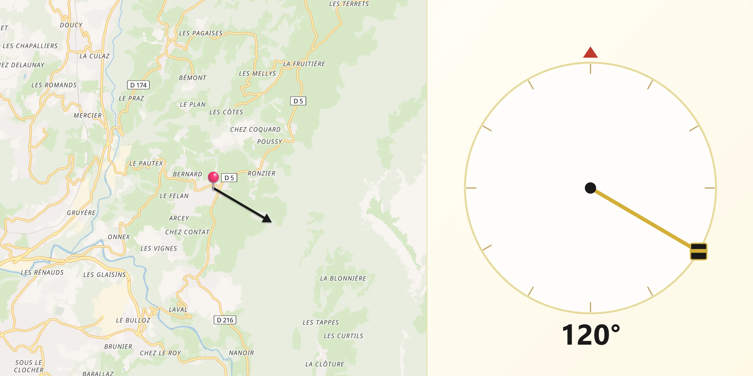 Direction vers la Qibla depuis Villaz