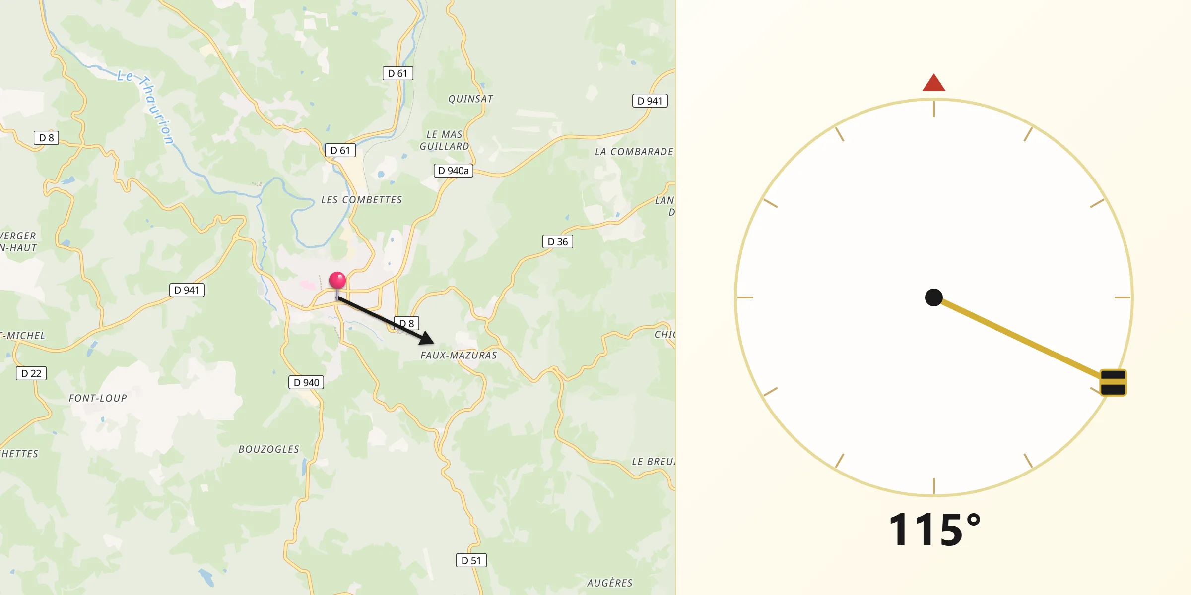 Direction vers la Qibla depuis Bourganeuf