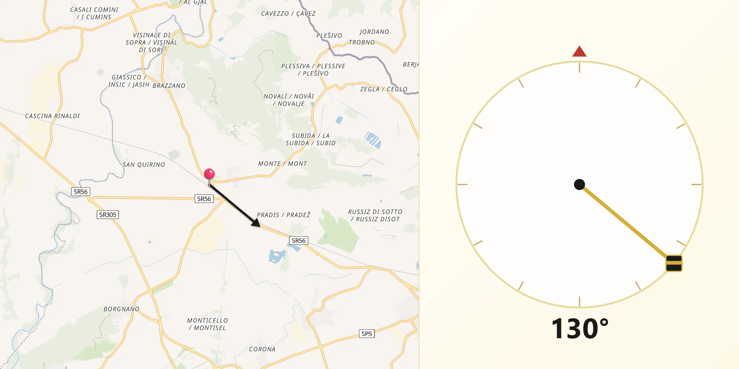 Direzione della Qibla da Cormons
