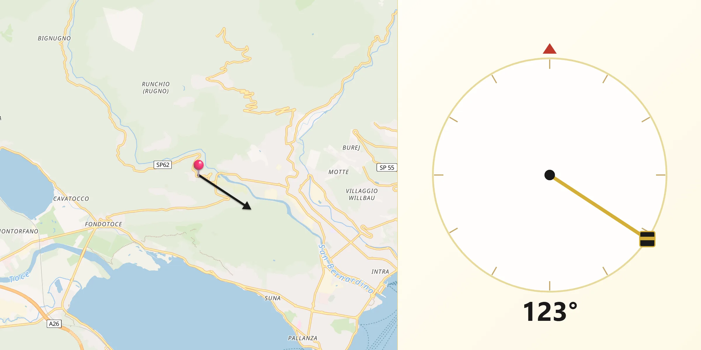 Direzione della Qibla da San Bernardino Verbano