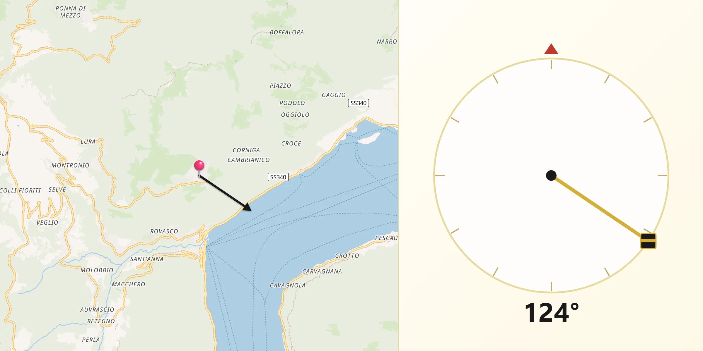 Direzione della Qibla da Pigra
